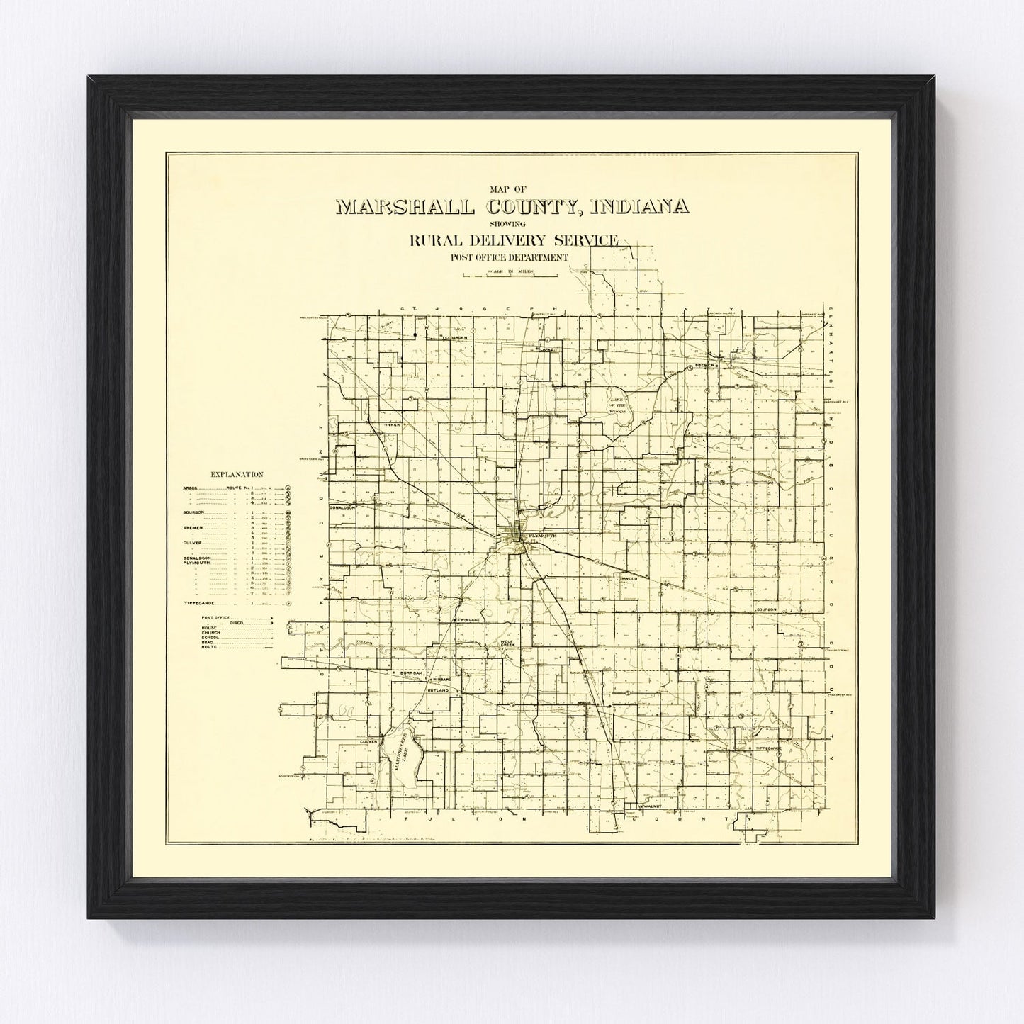 Vintage map of Marshall County, Indiana, 1910