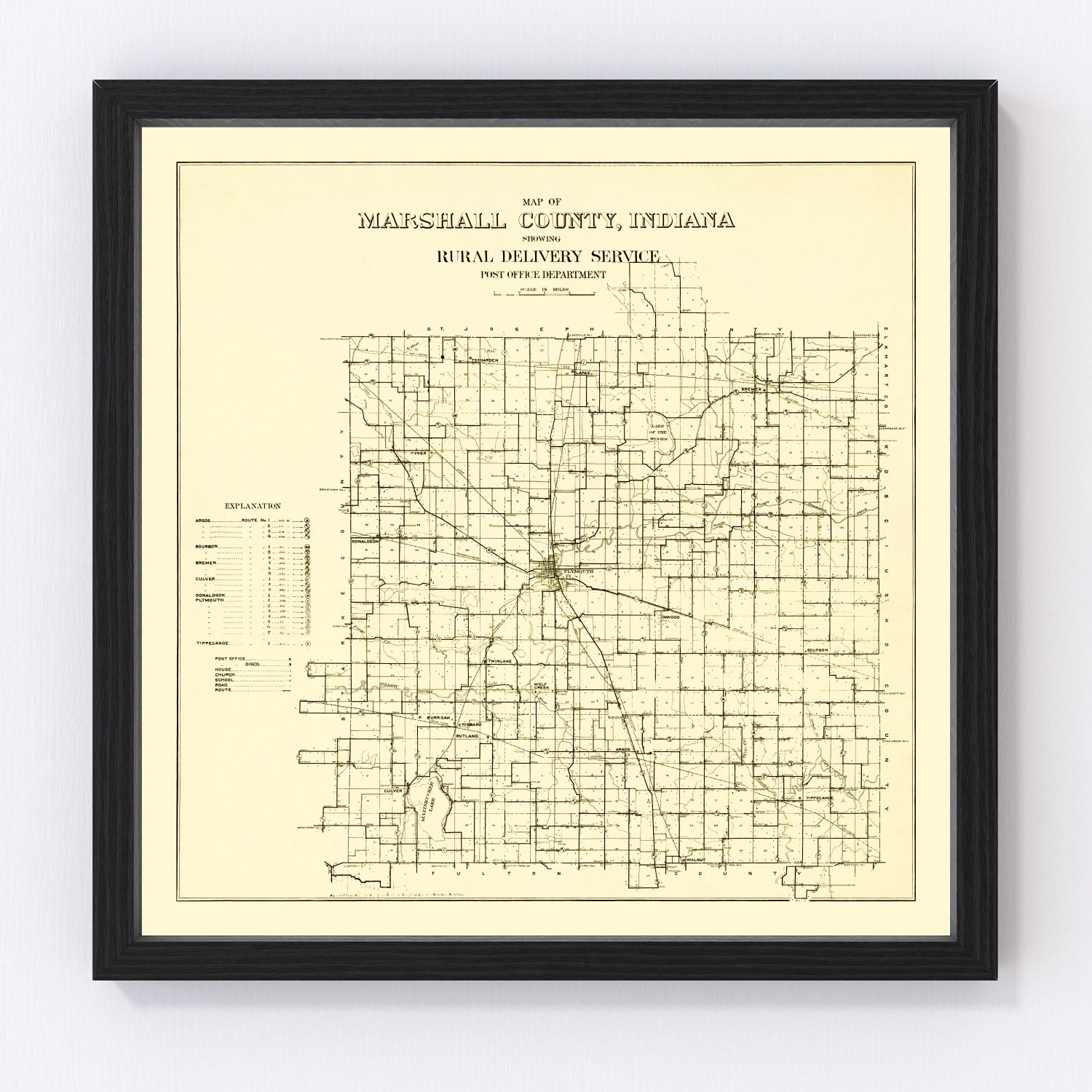 Vintage map of Marshall County, Indiana, 1910