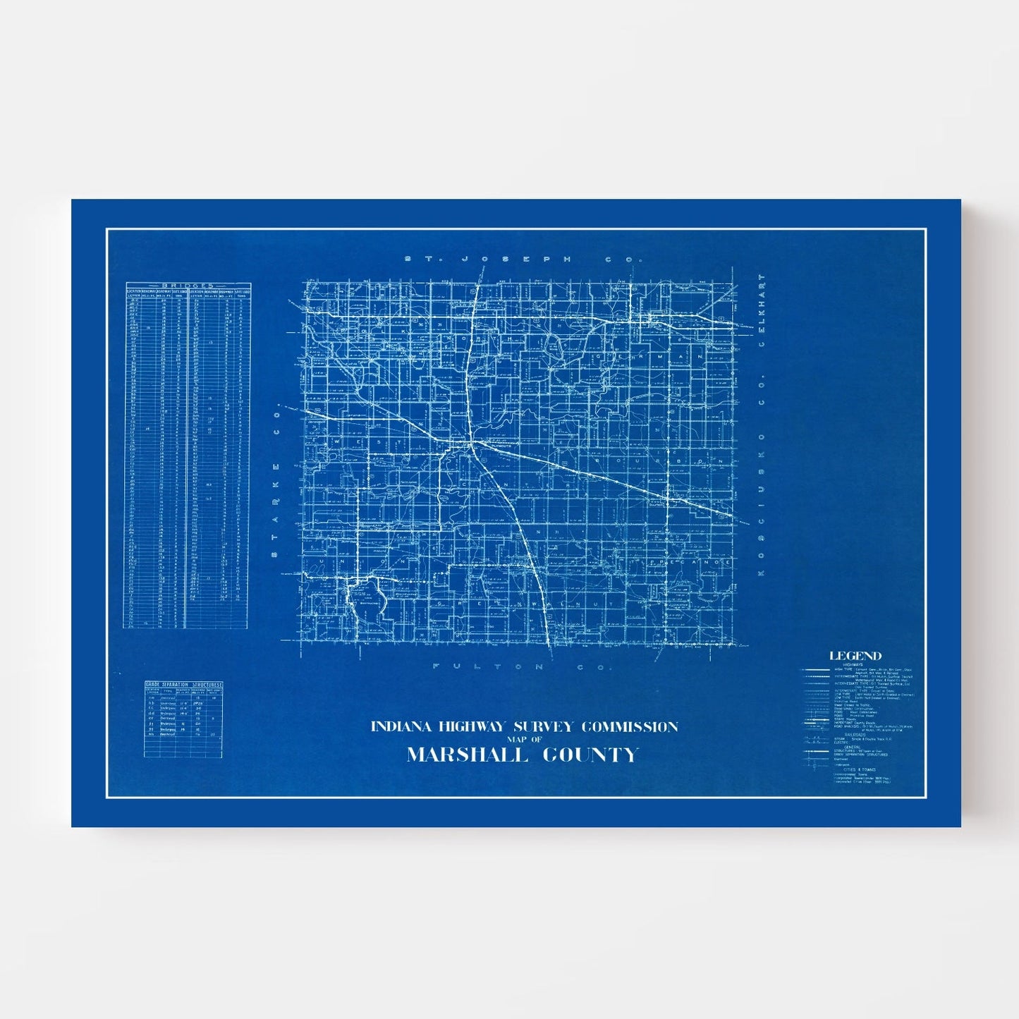 Vintage Map of Marshall County, Indiana, 1936