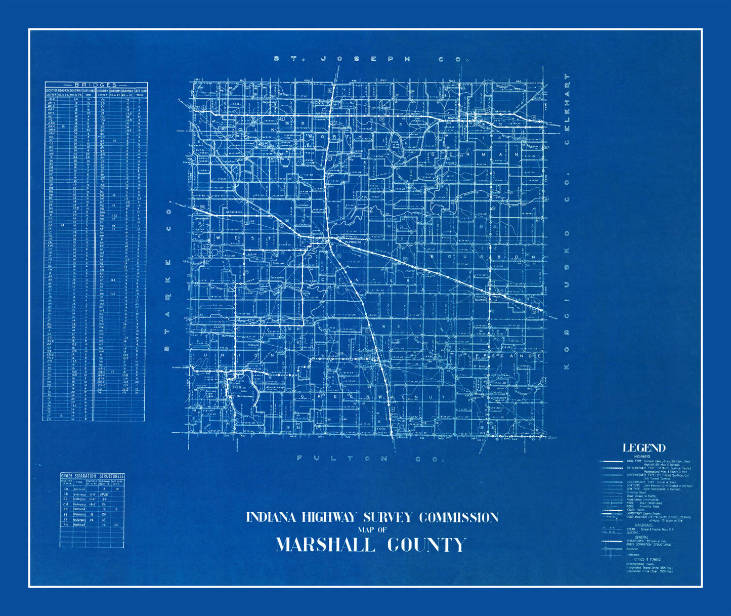 Vintage Map of Marshall County, Indiana, 1936