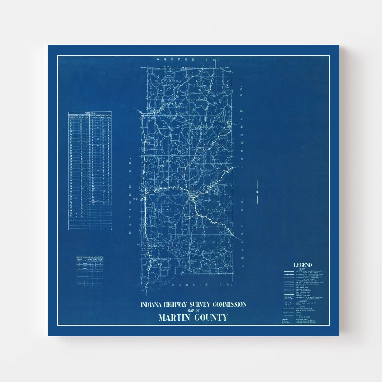 Vintage Map of Martin County, Indiana, 1936