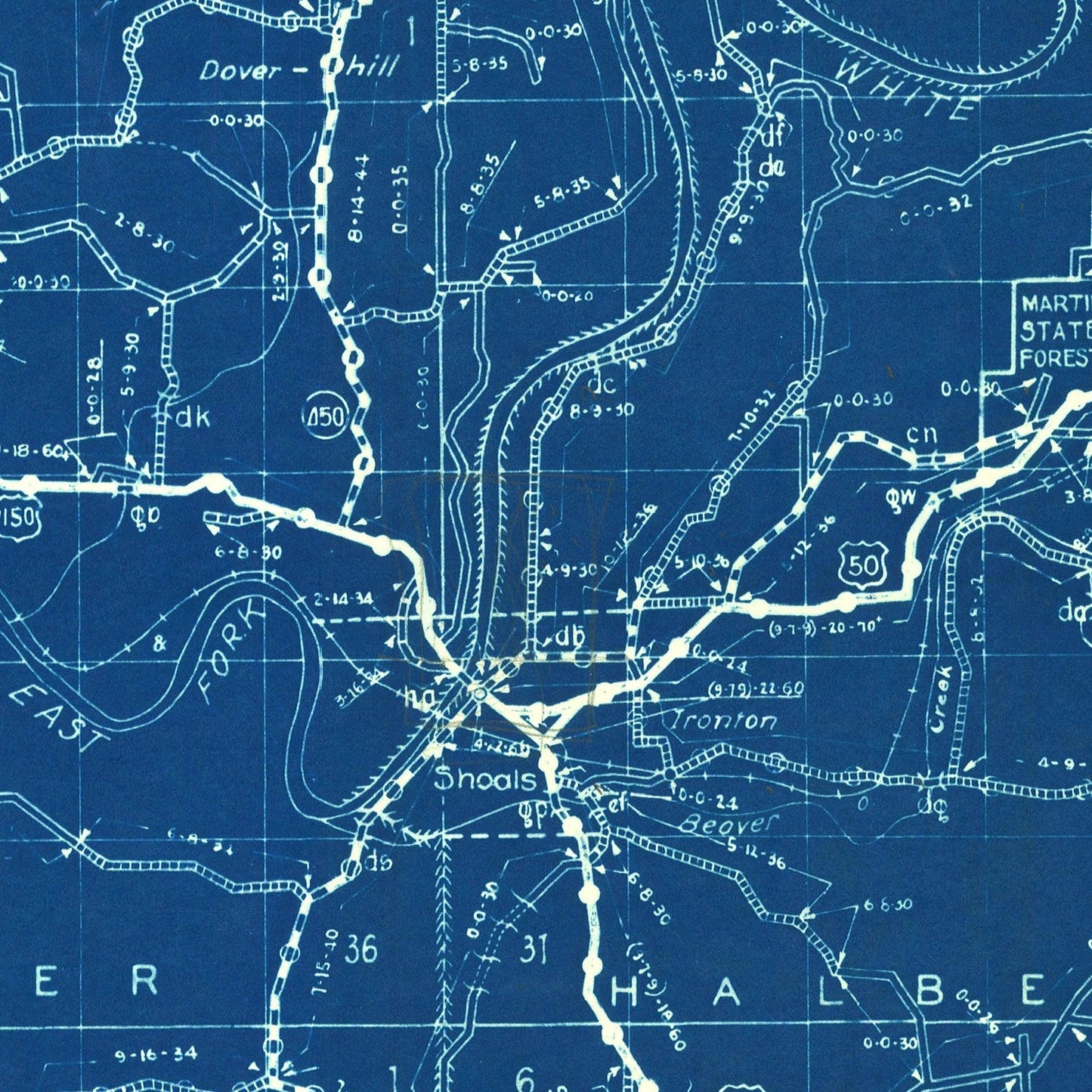 Vintage Map of Martin County, Indiana, 1936