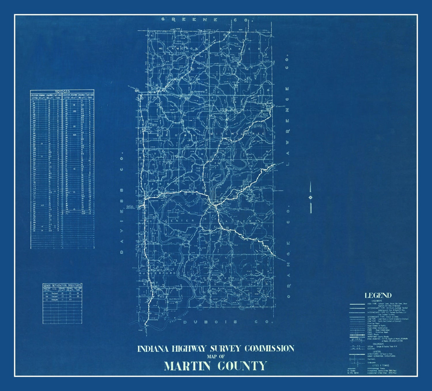 Vintage Map of Martin County, Indiana, 1936