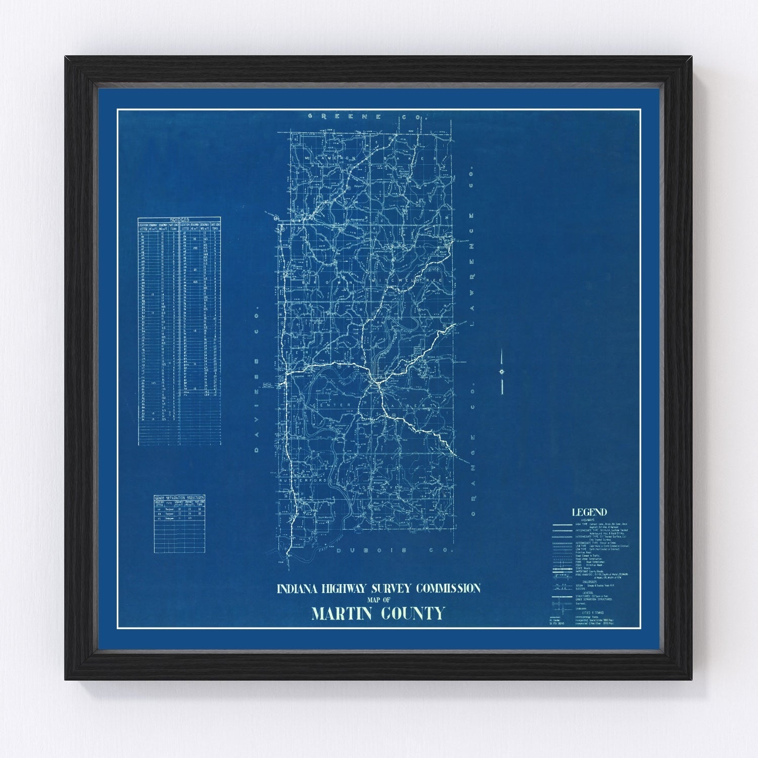 Vintage map of Martin County, Indiana, 1936