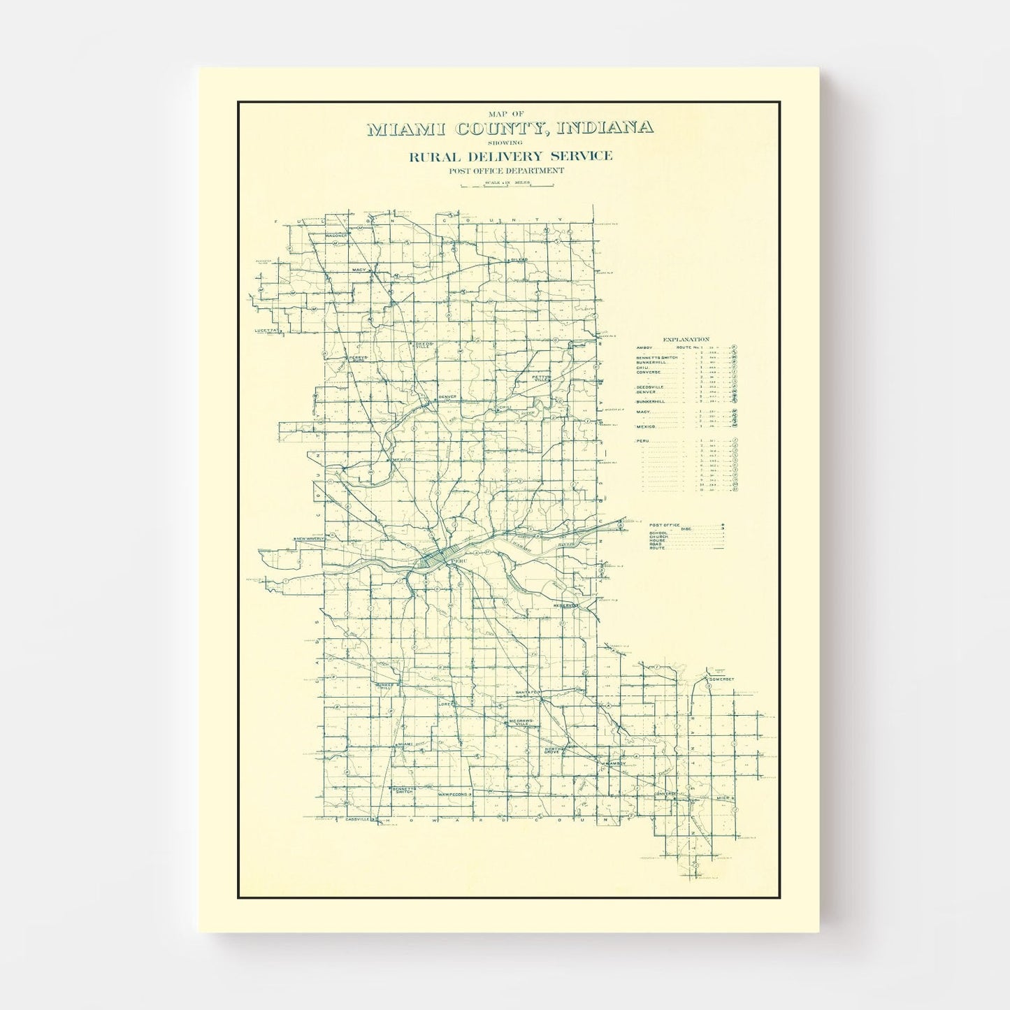 Vintage Map of Miami County, Indiana, 1911