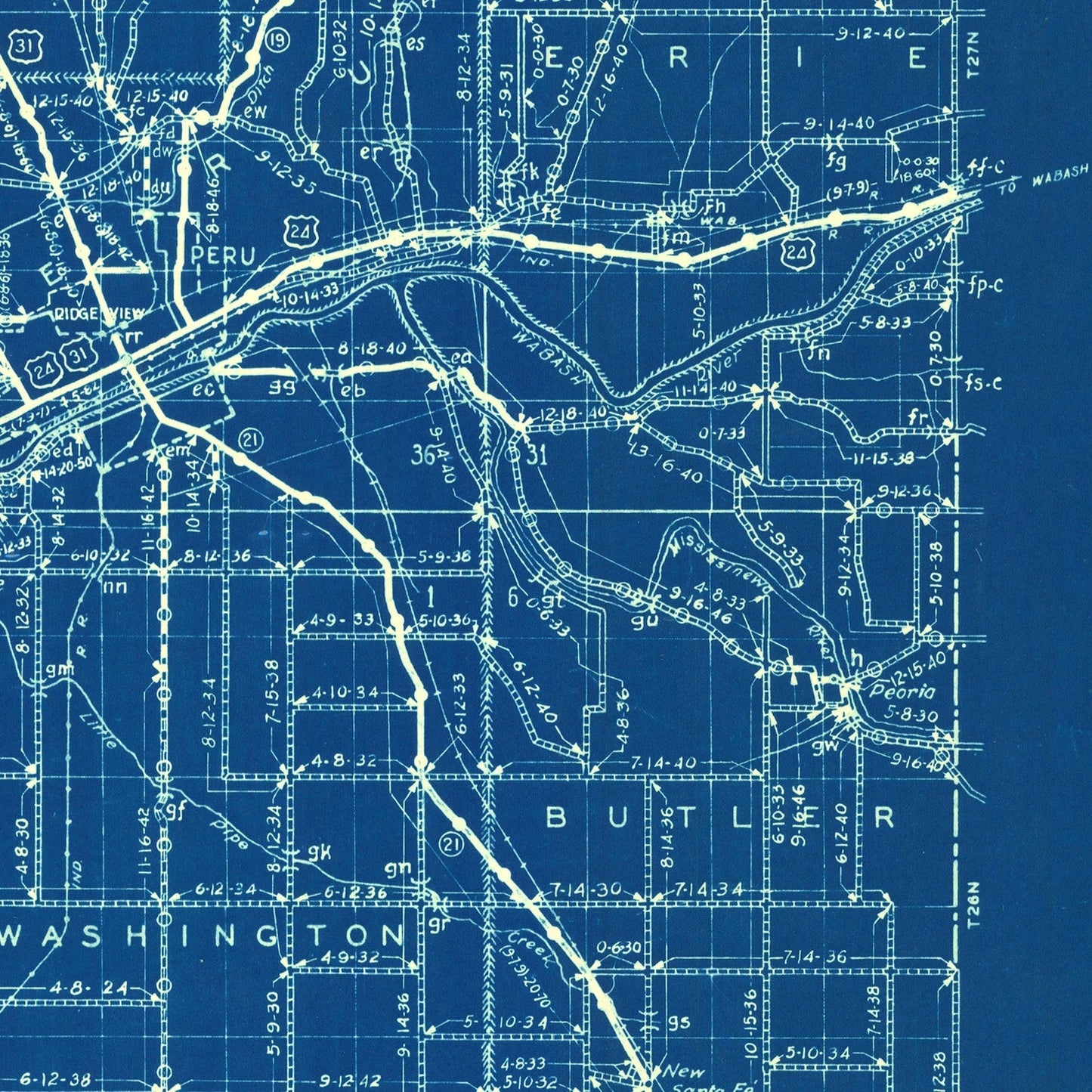 Vintage Map of Miami County, Indiana, 1936