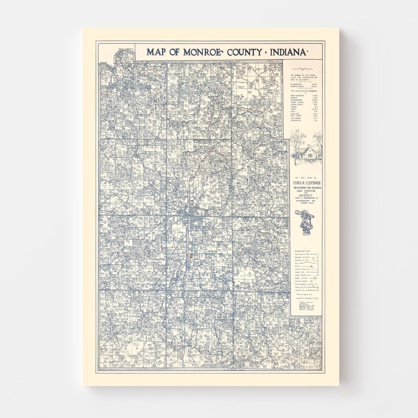 Vintage Map of Monroe County, Indiana, 1932