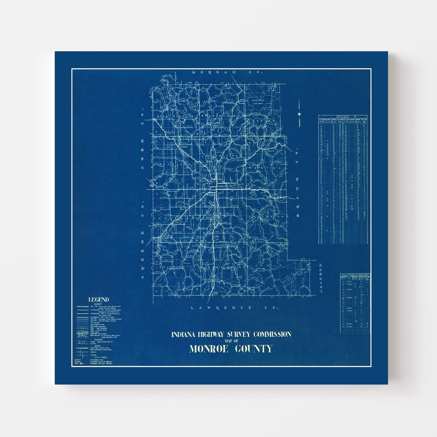 Vintage Map of Monroe County, Indiana, 1936