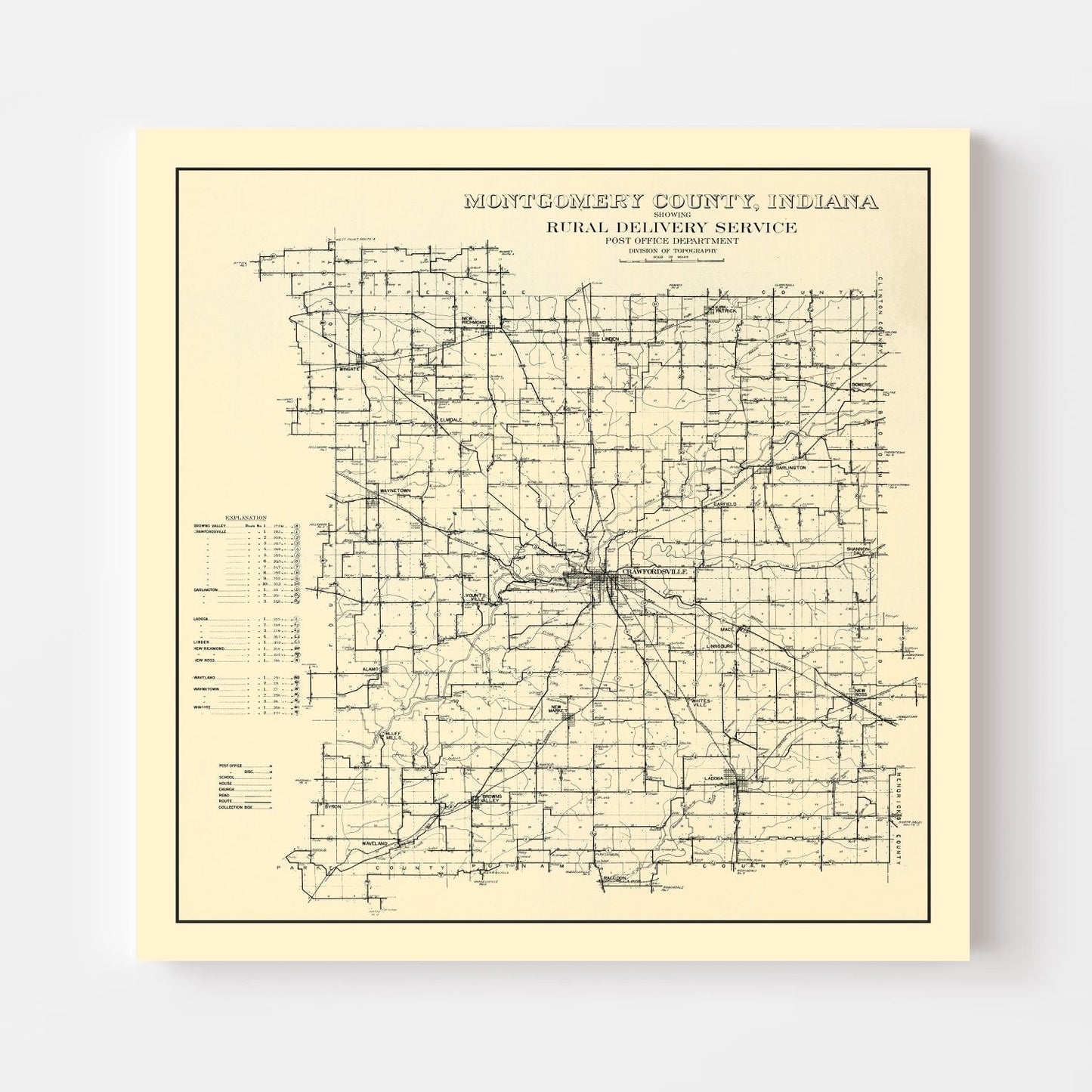 Vintage Map of Montgomery County, Indiana, 1912