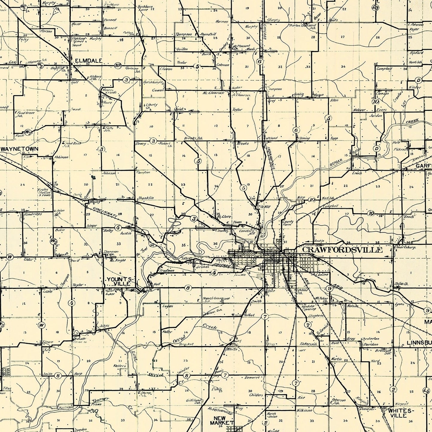 Vintage Map of Montgomery County, Indiana, 1912