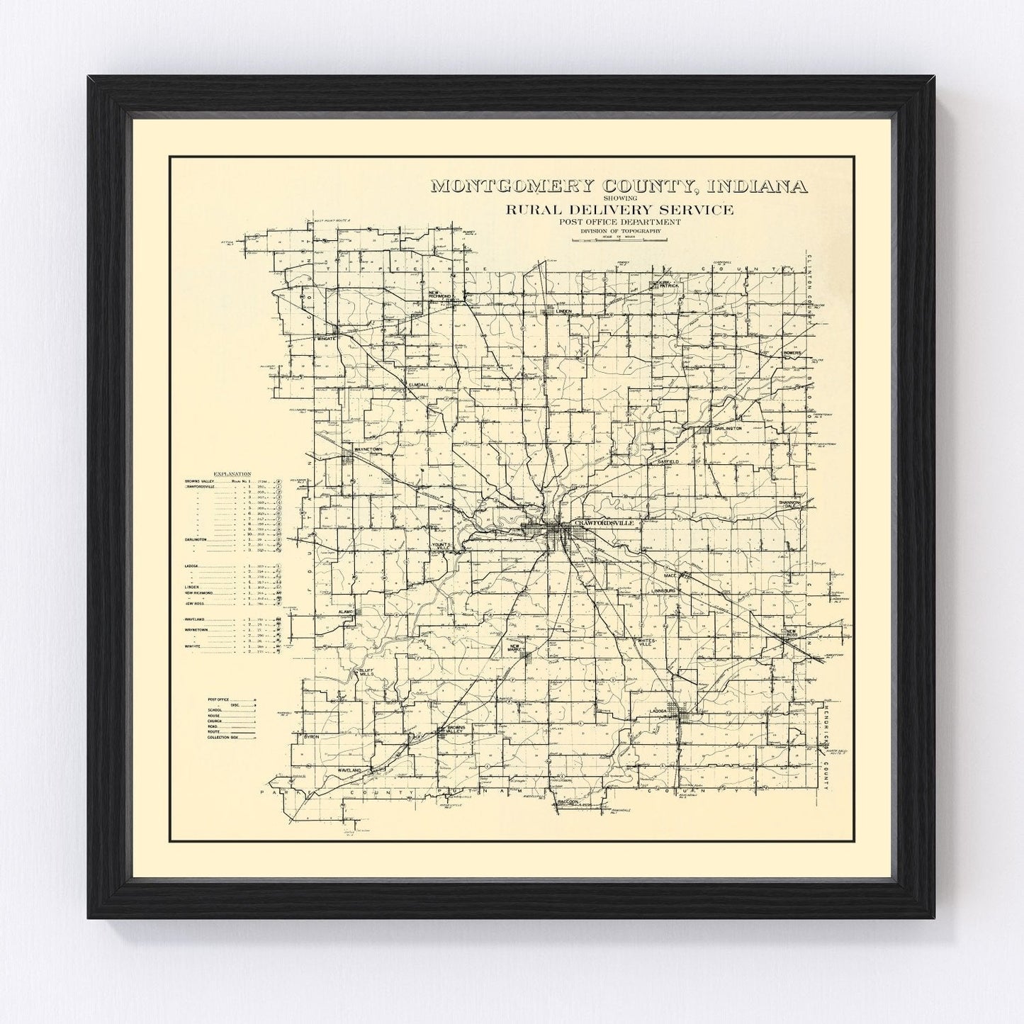 Vintage map of Montgomery County, Indiana, 1912