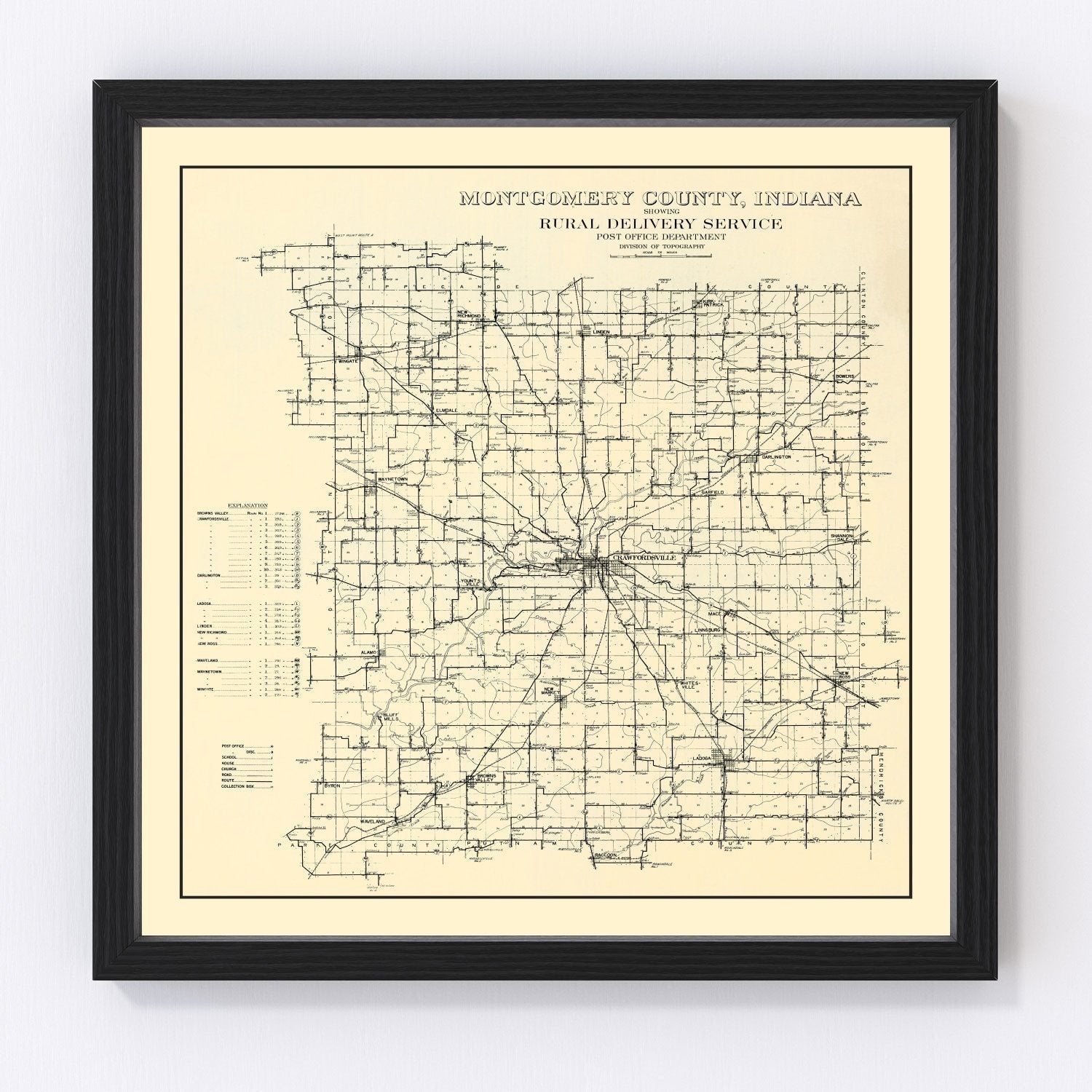 Vintage map of Montgomery County, Indiana, 1912