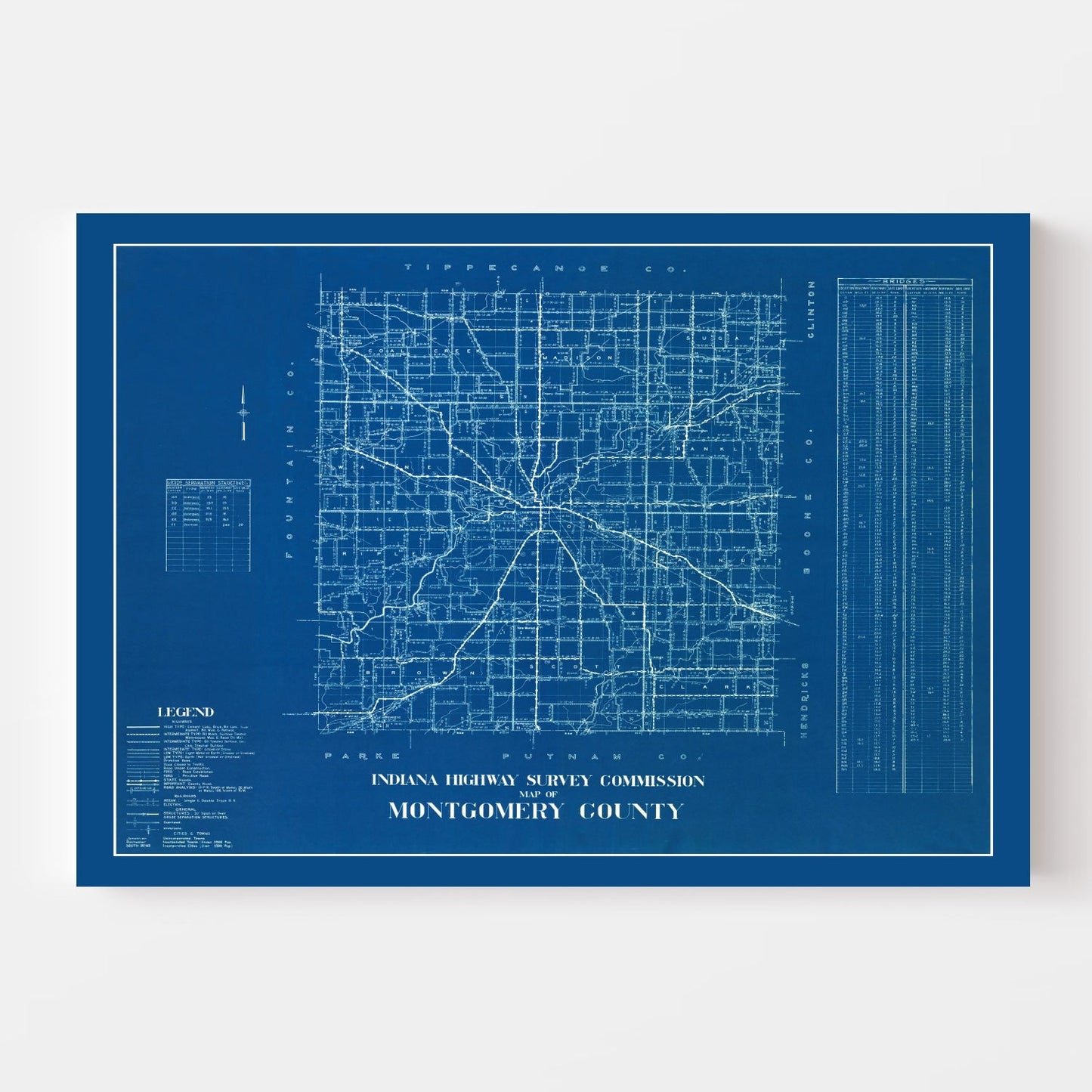 Vintage Map of Montgomery County, Indiana, 1936