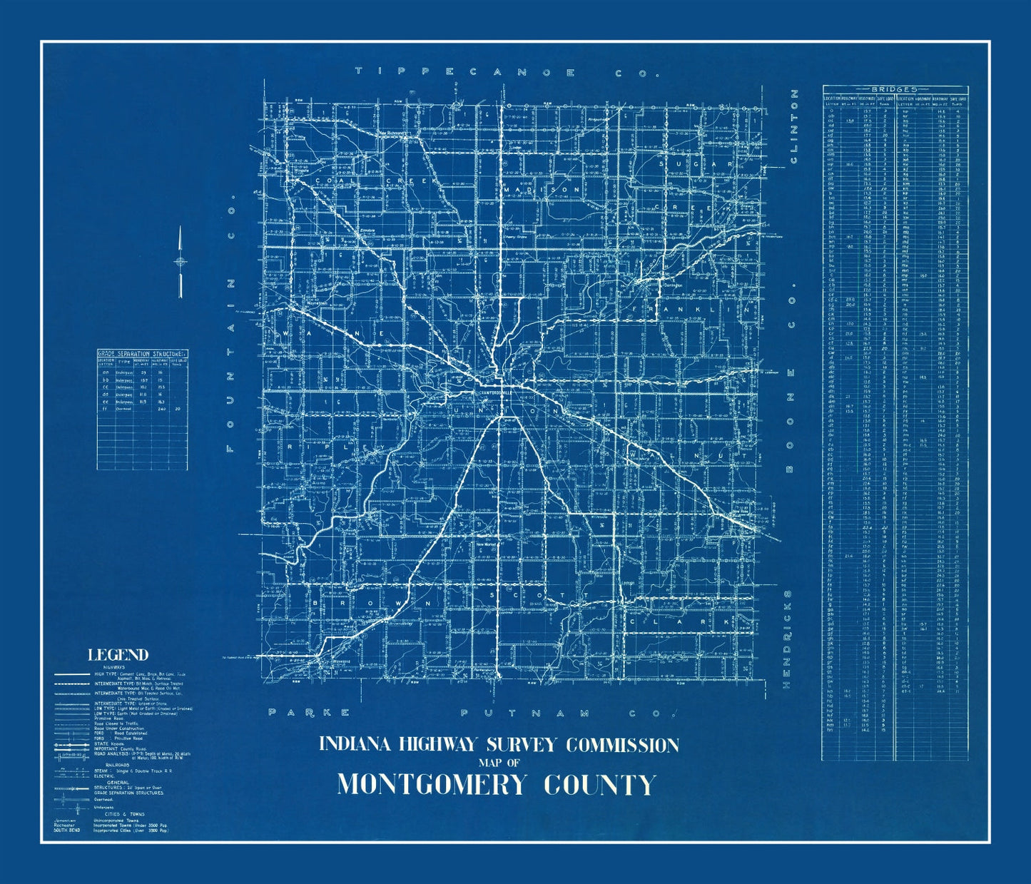Vintage Map of Montgomery County, Indiana, 1936