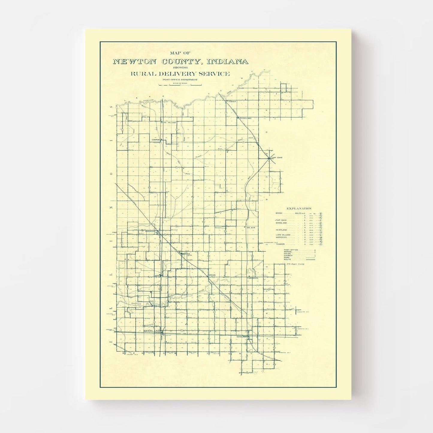 Vintage Map of Newton County, Indiana, 1909