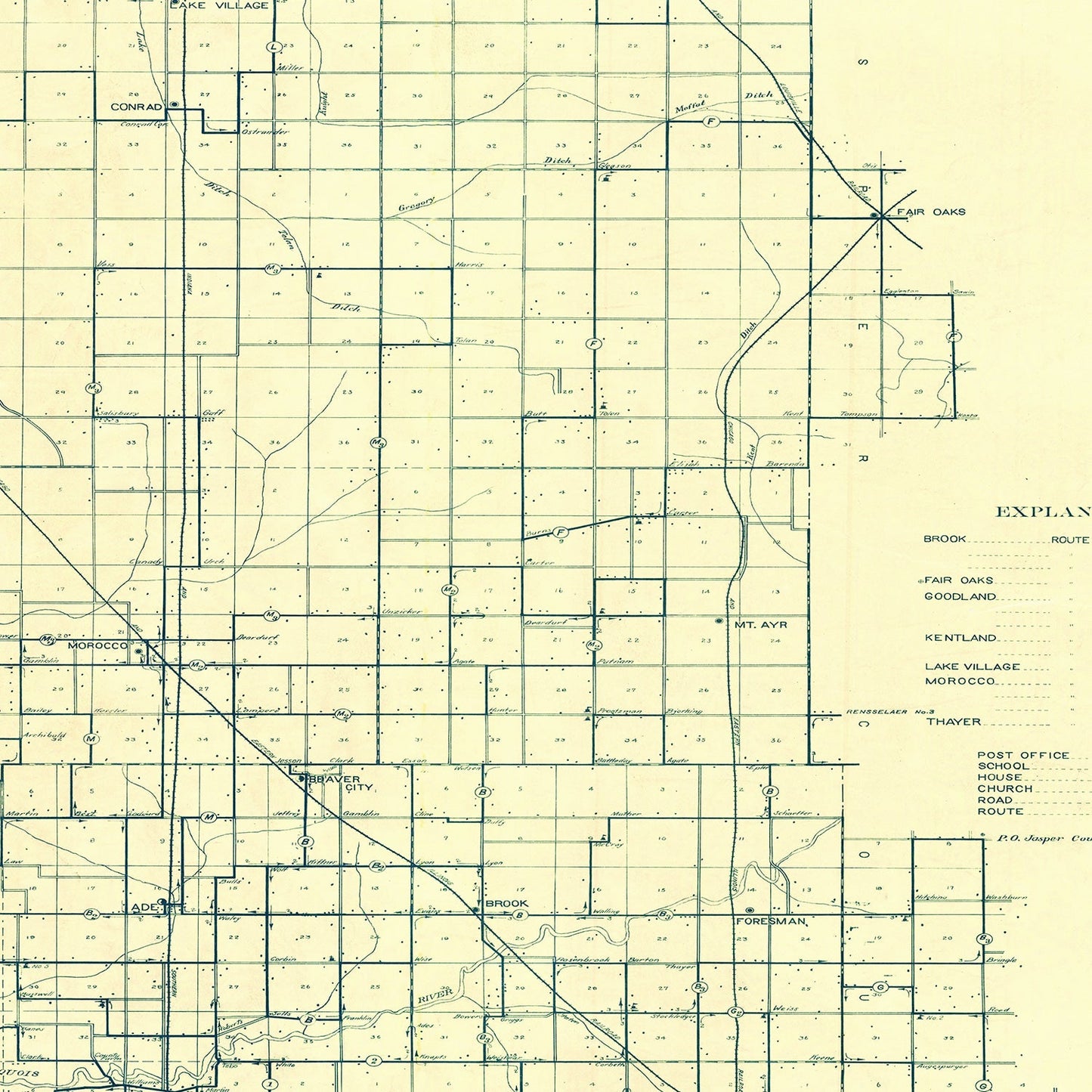 Vintage Map of Newton County, Indiana, 1909