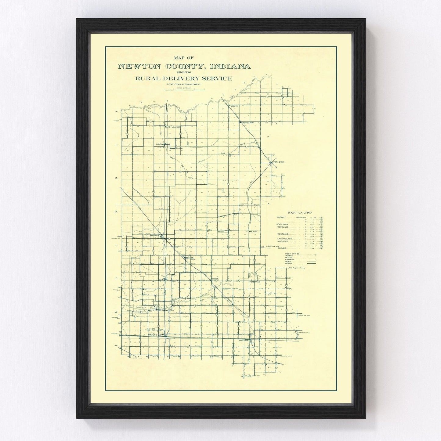 Vintage map of Newton County, Indiana, 1909