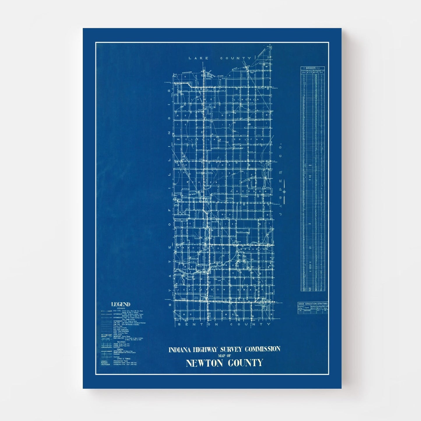 Vintage Map of Newton County, Indiana, 1936