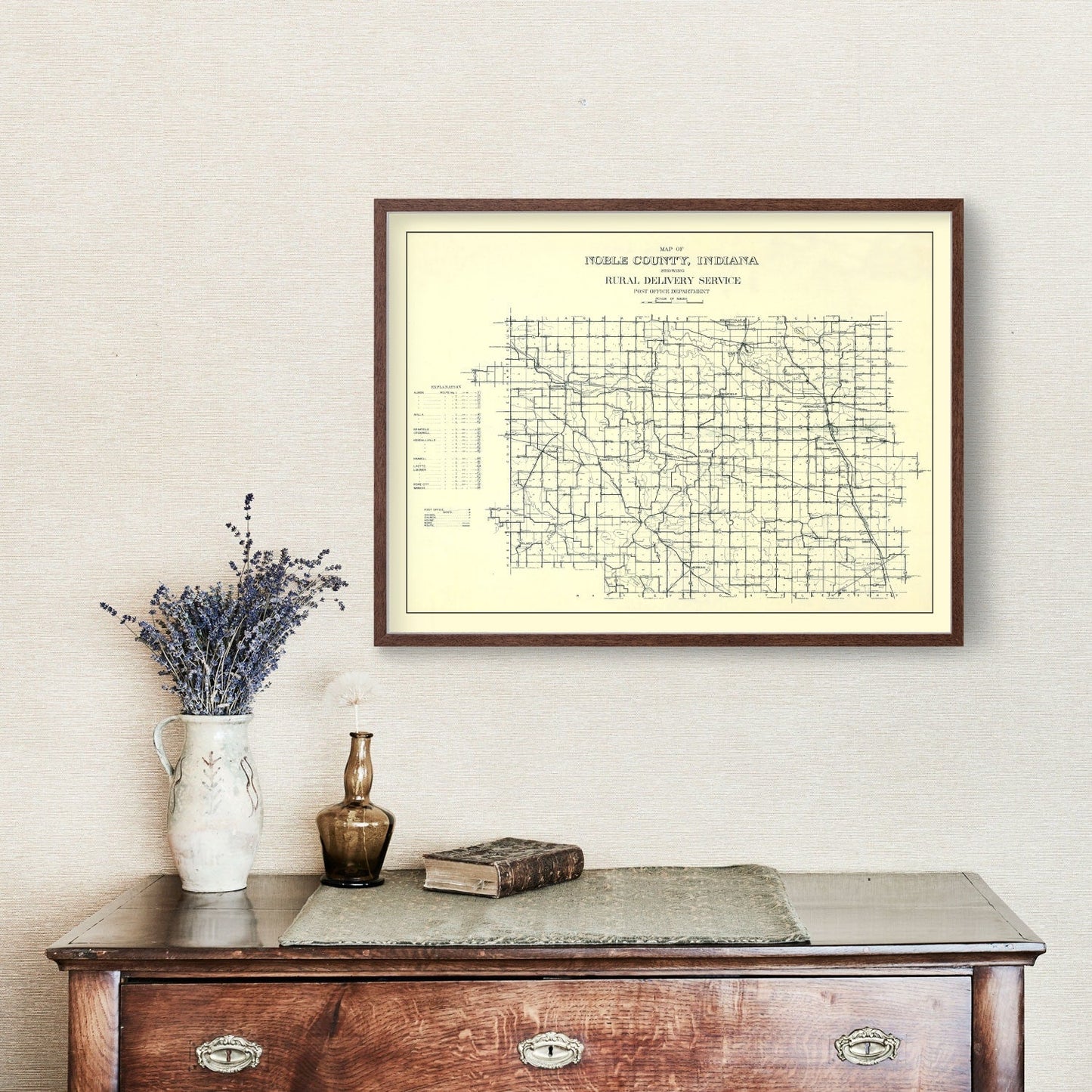 Vintage Map of Noble County, Indiana, 1909
