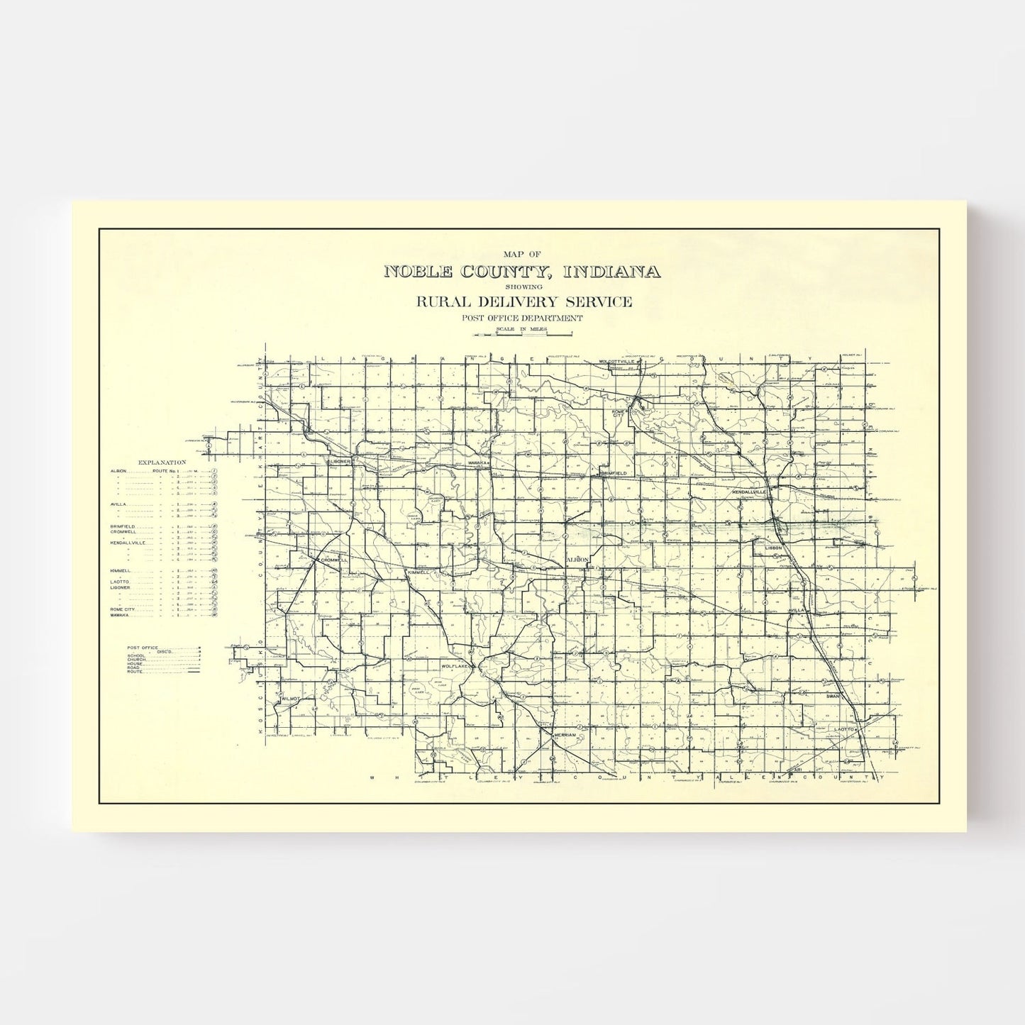 Vintage Map of Noble County, Indiana, 1909