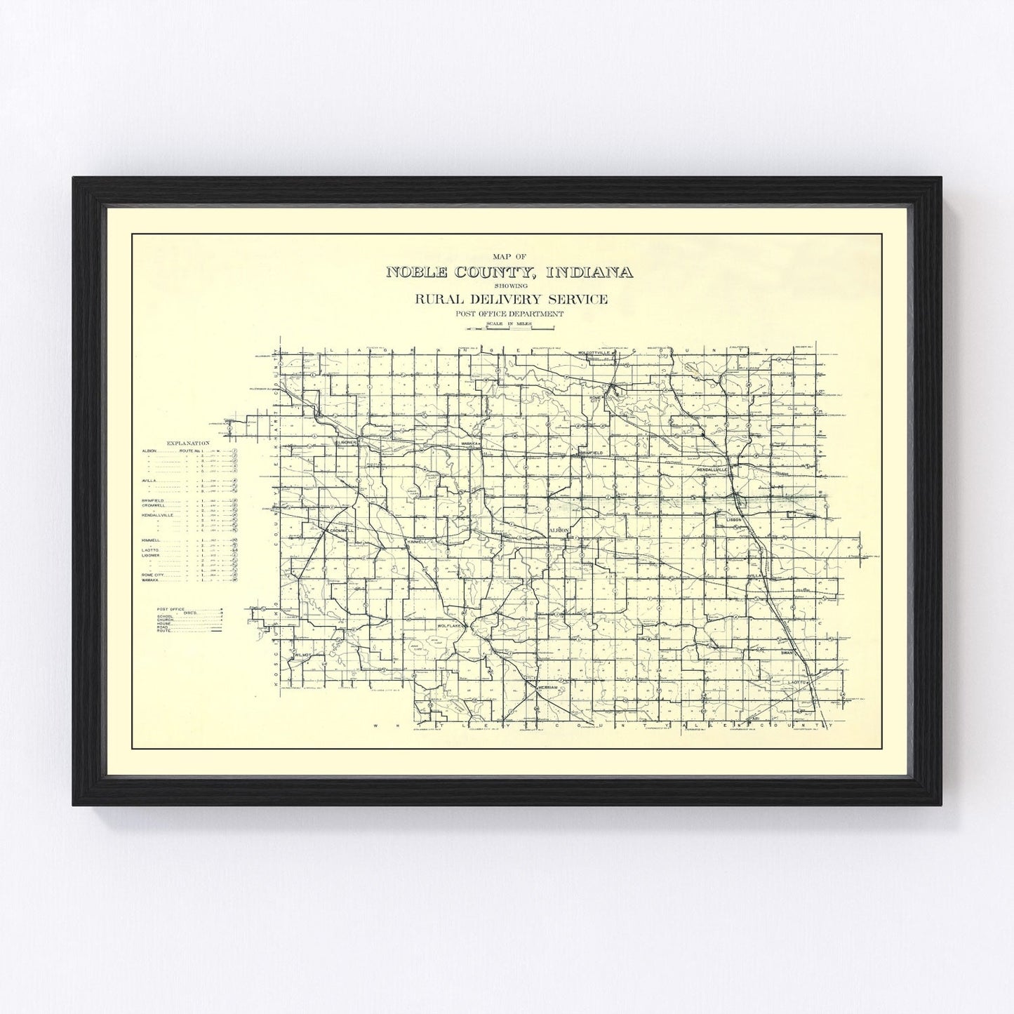 Vintage map of Noble County, Indiana, 1909