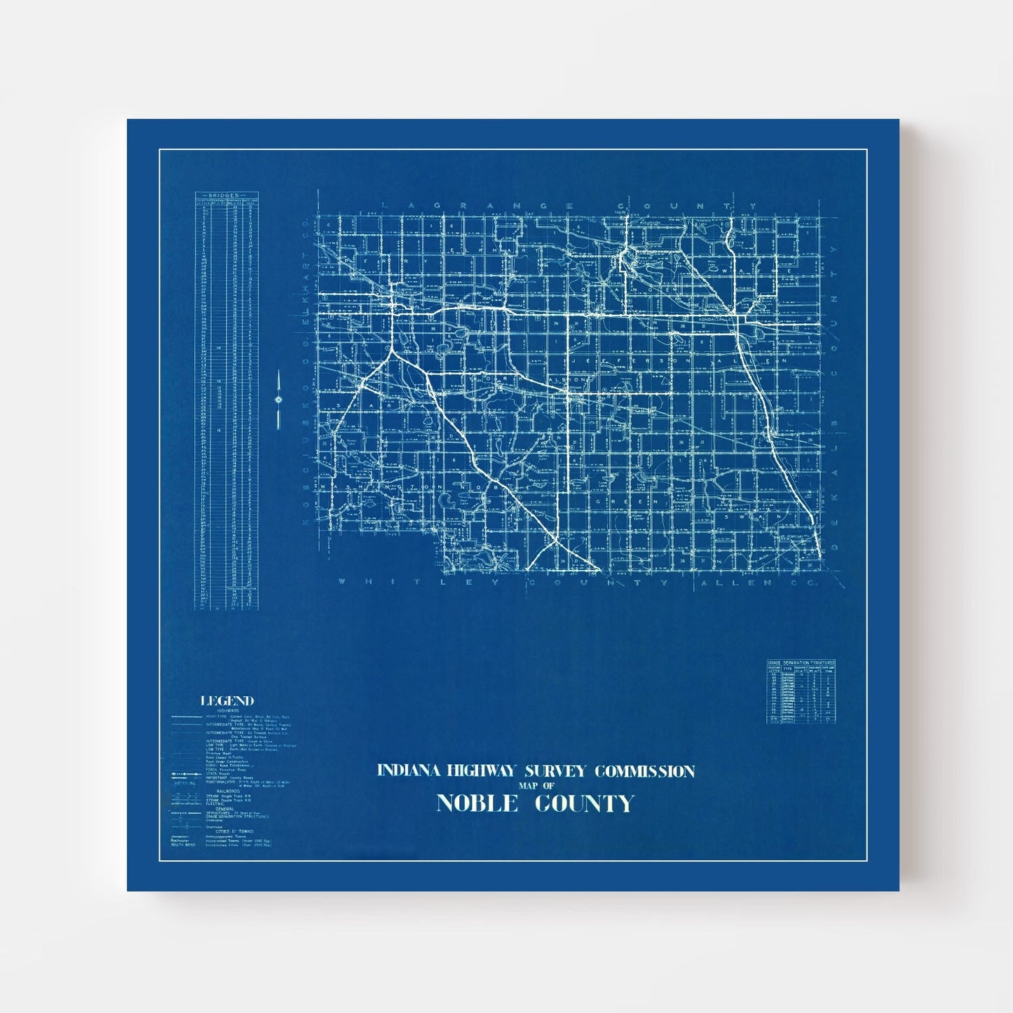 Vintage Map of Noble County, Indiana, 1936