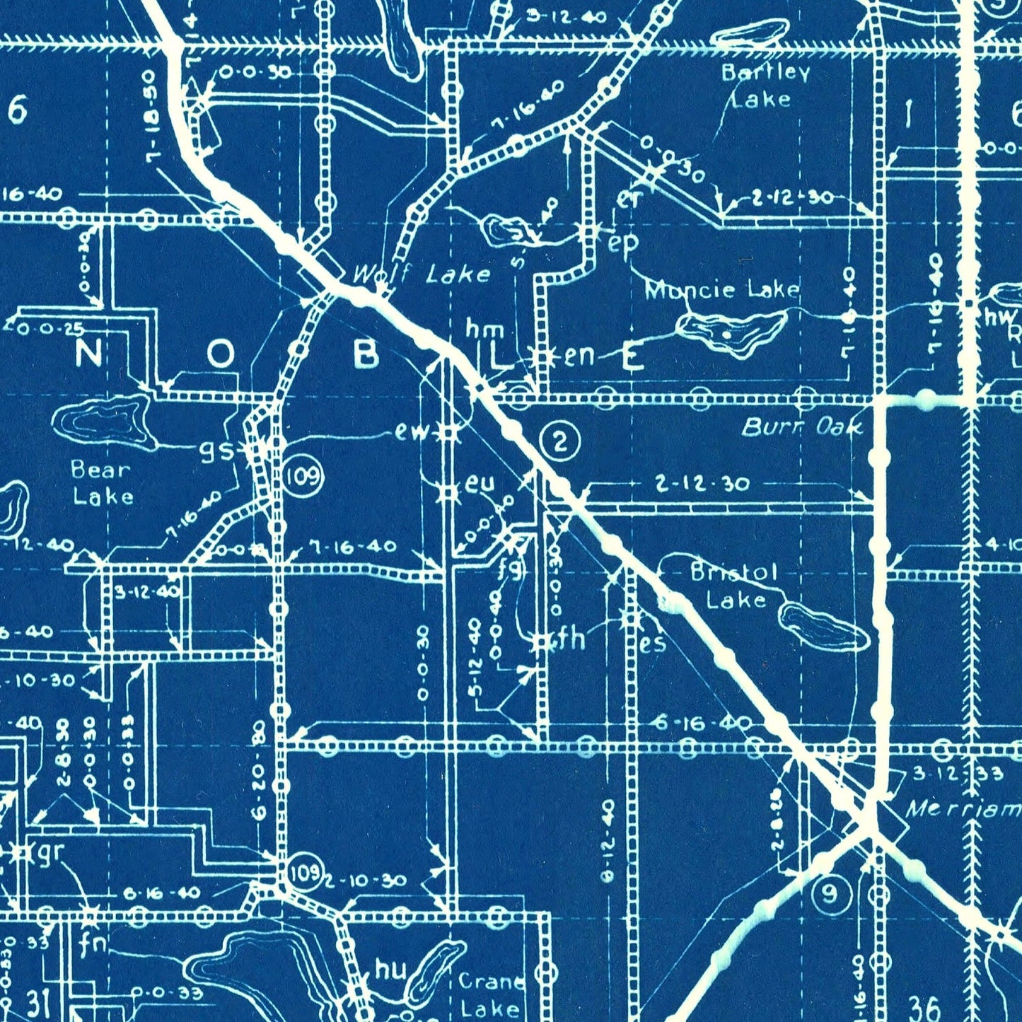 Vintage Map of Noble County, Indiana, 1936