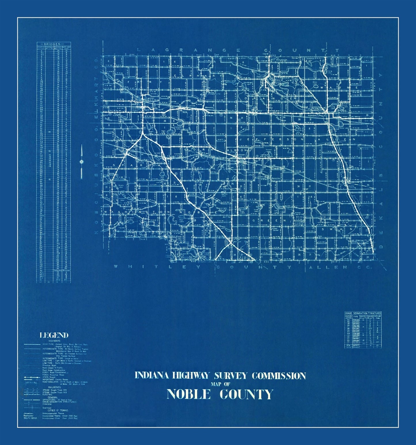 Vintage Map of Noble County, Indiana, 1936