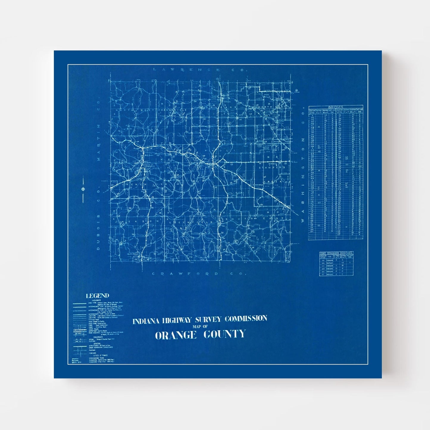 Vintage Map of Orange County, Indiana, 1936