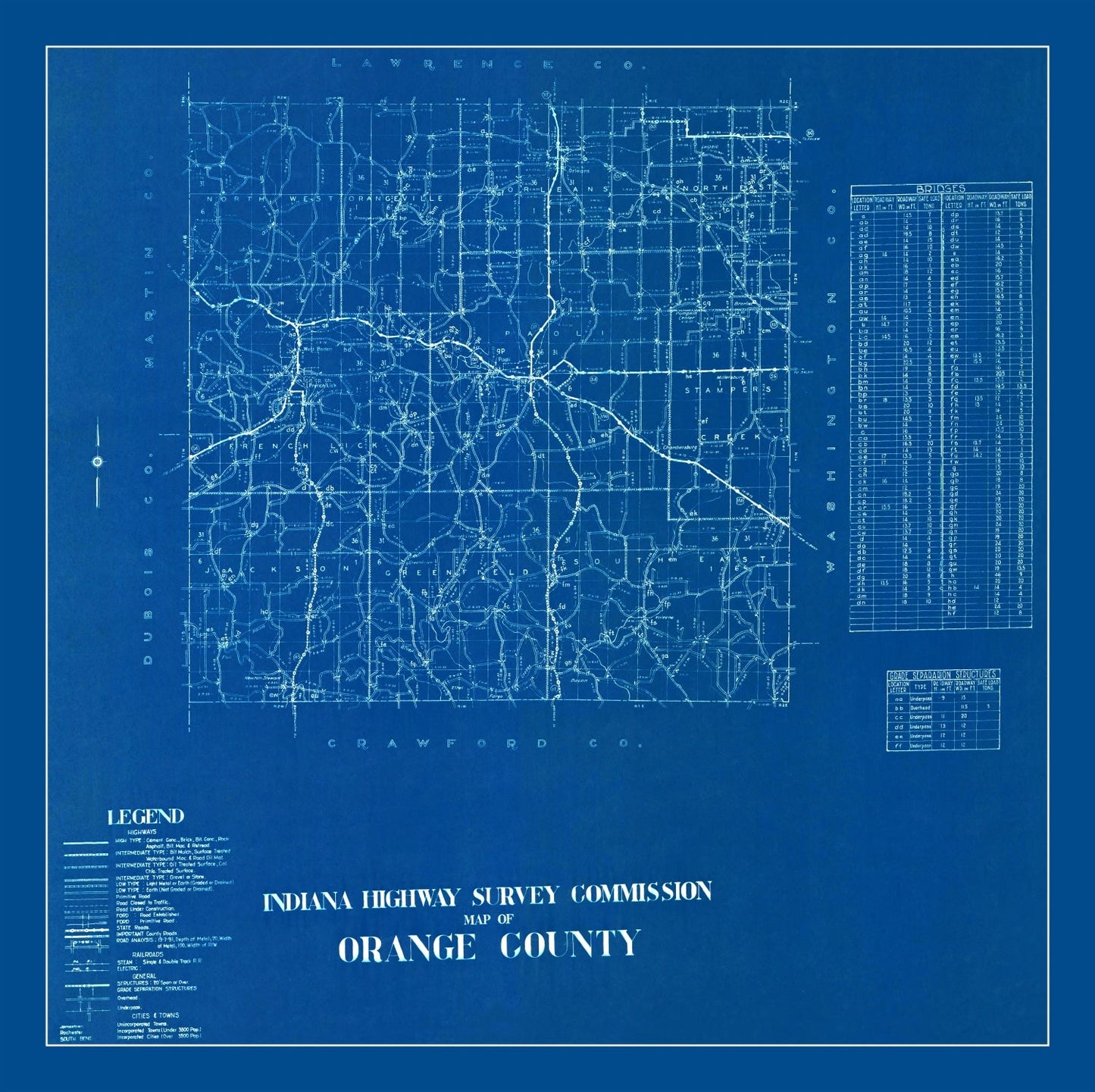 Vintage Map of Orange County, Indiana, 1936