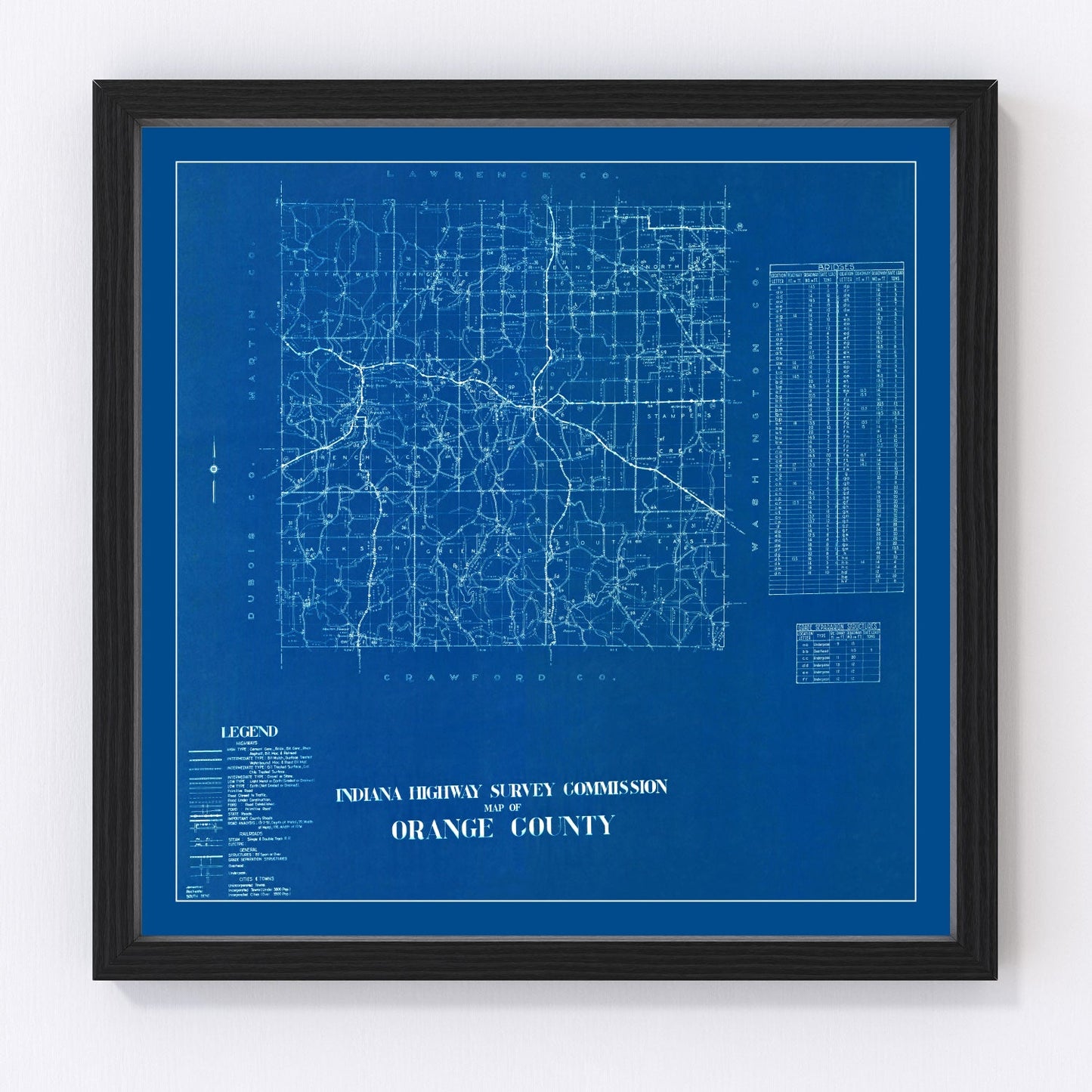 Vintage map of Orange County, Indiana, 1936