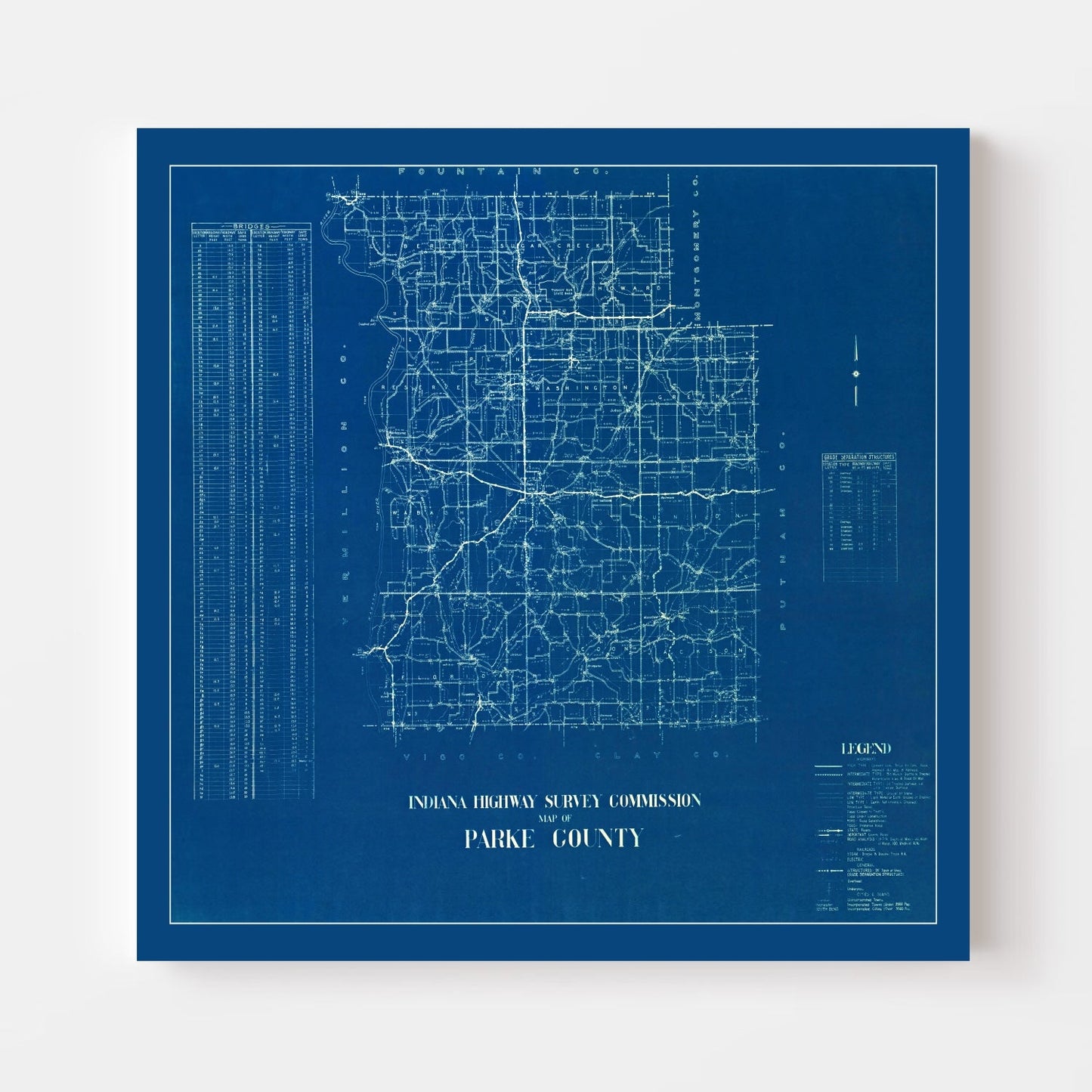 Vintage Map of Parke County, Indiana, 1936