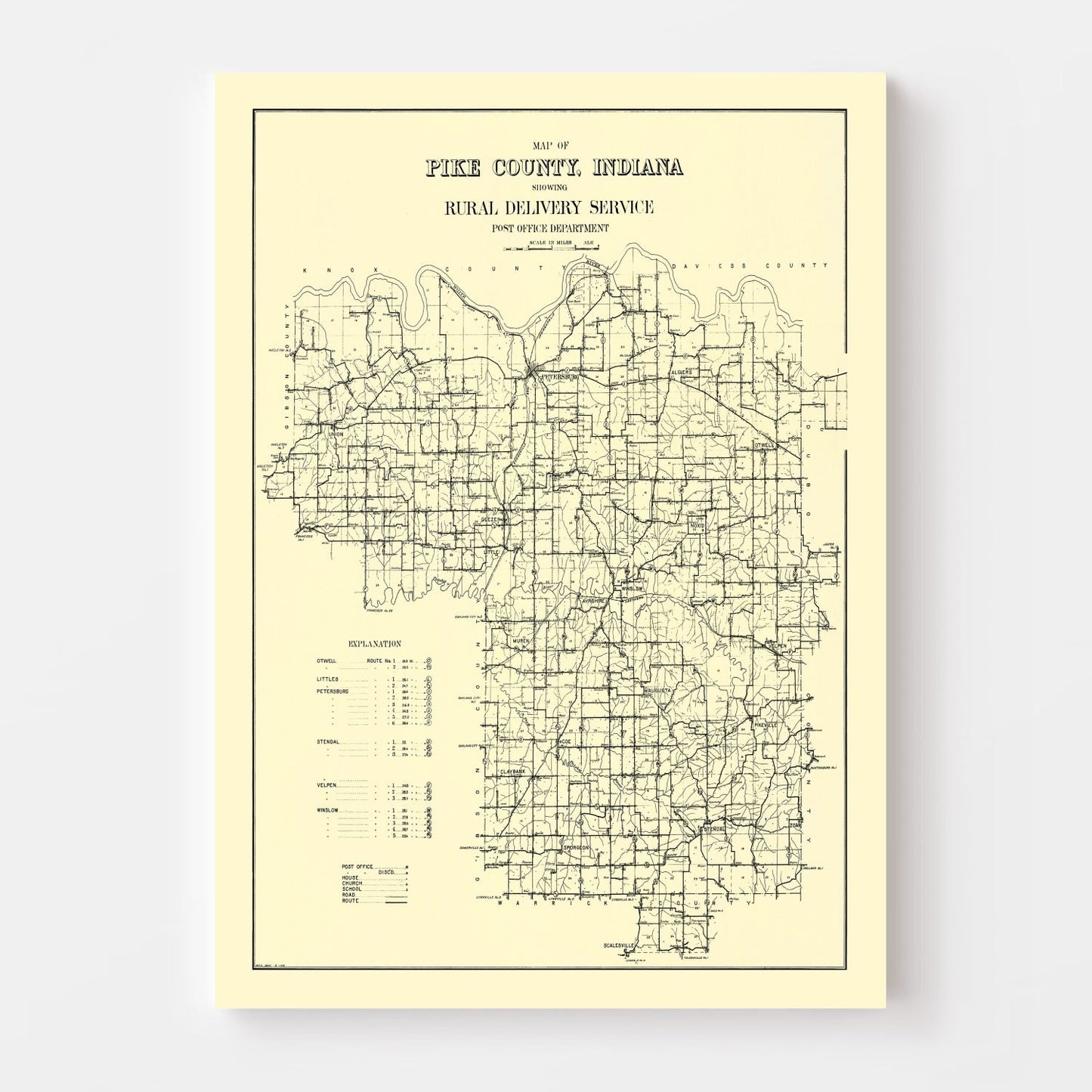 Vintage Map of Pike County, Indiana, 1910