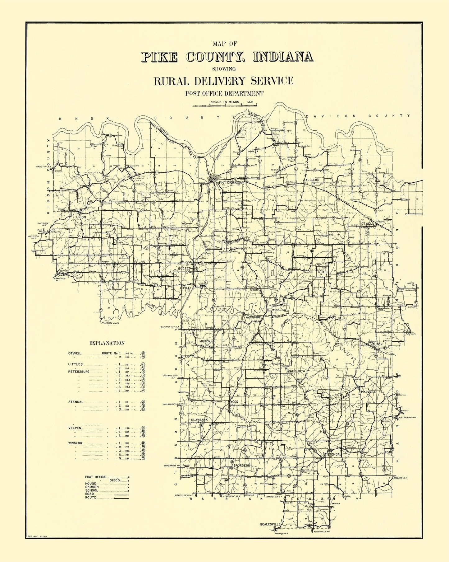 Vintage Map of Pike County, Indiana, 1910