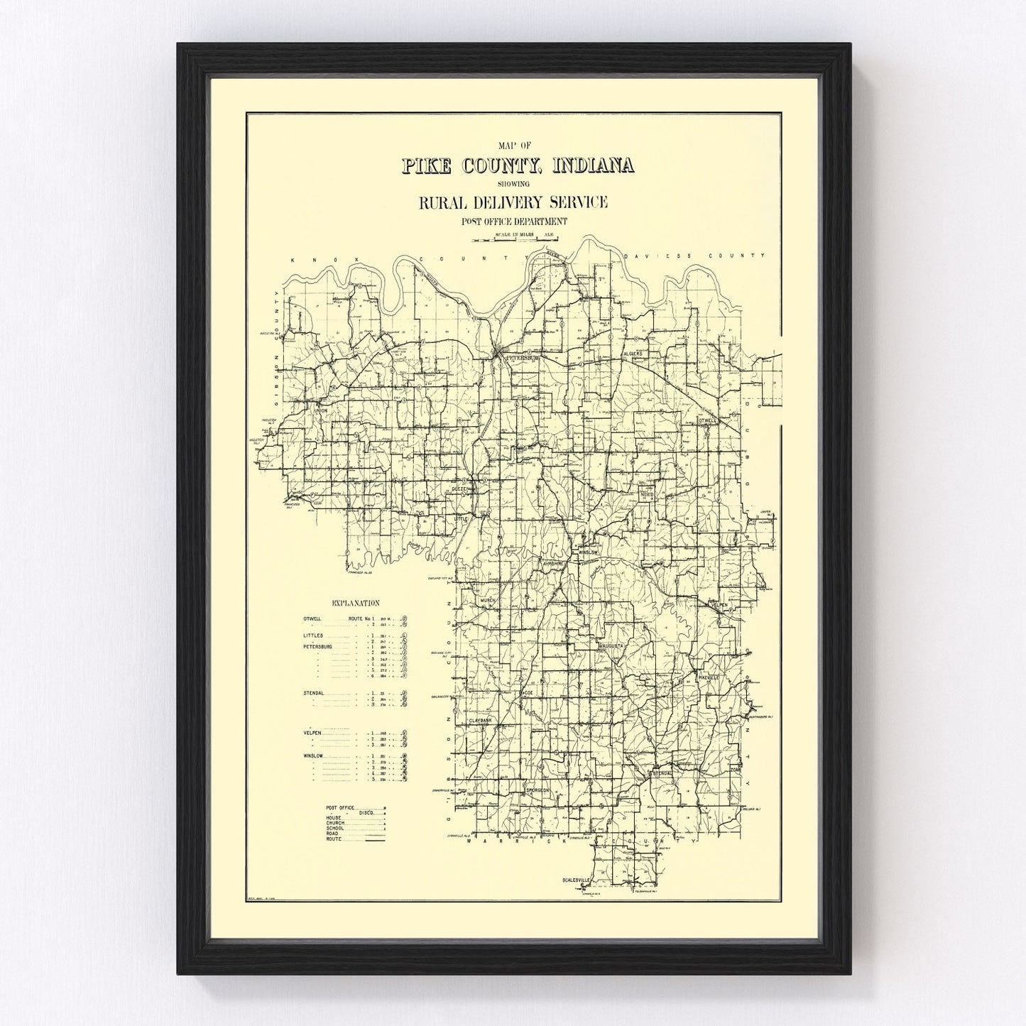 vintage map of Pike County, Indiana, 1910