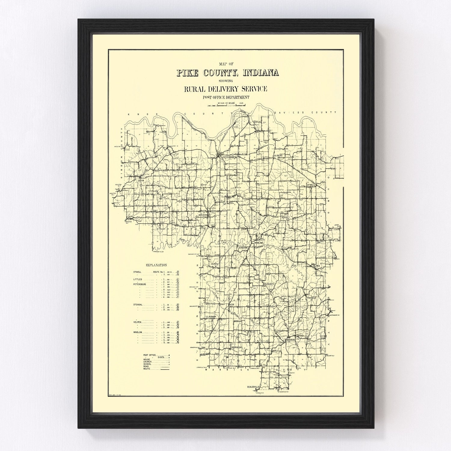 vintage map of Pike County, Indiana, 1910