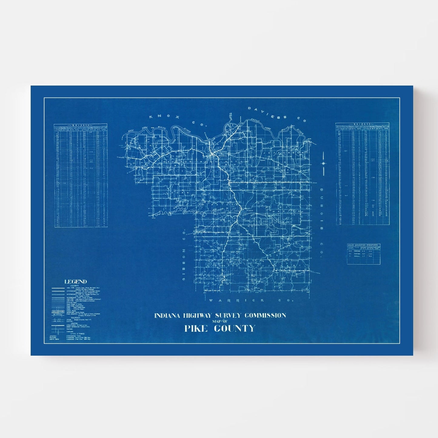 Vintage Map of Pike County, Indiana, 1936