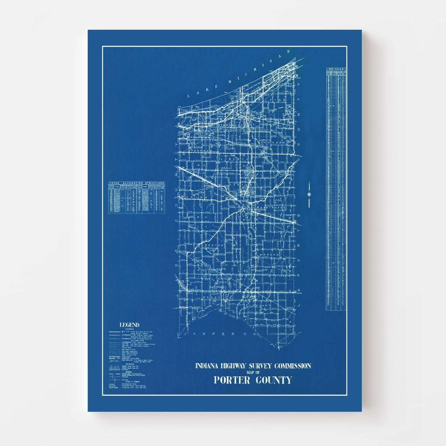 Vintage Map of Porter County, Indiana, 1936