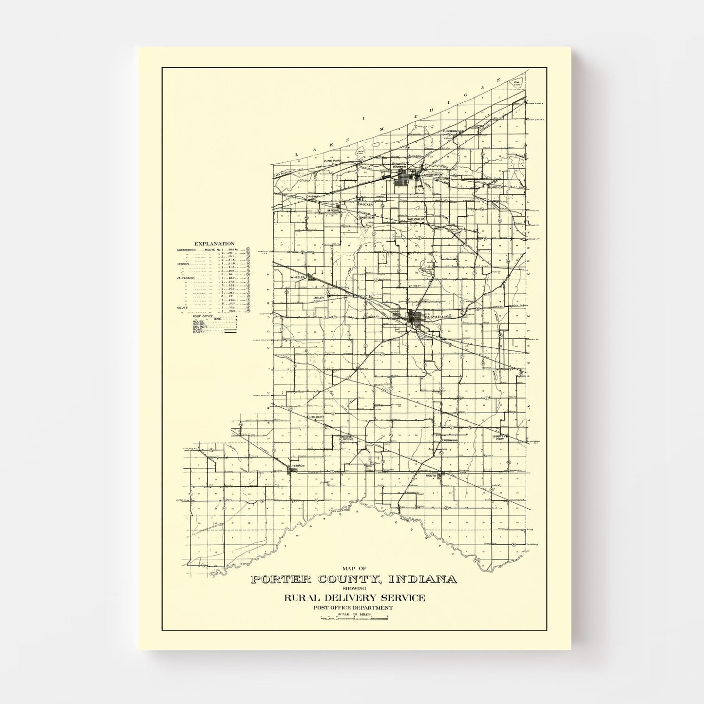 Vintage Map of Porter County, Indiana, 1911