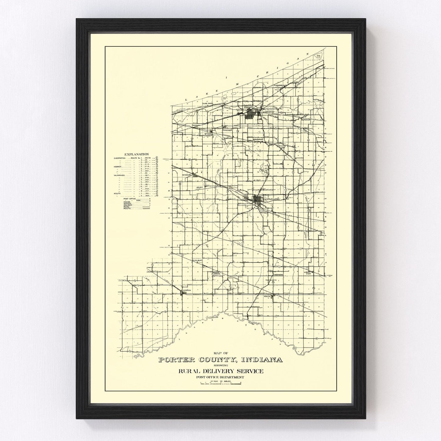 Vintage map of Porter County, Indiana, 1911