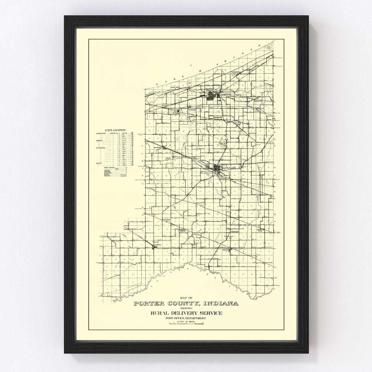 Vintage map of Porter County, Indiana, 1911