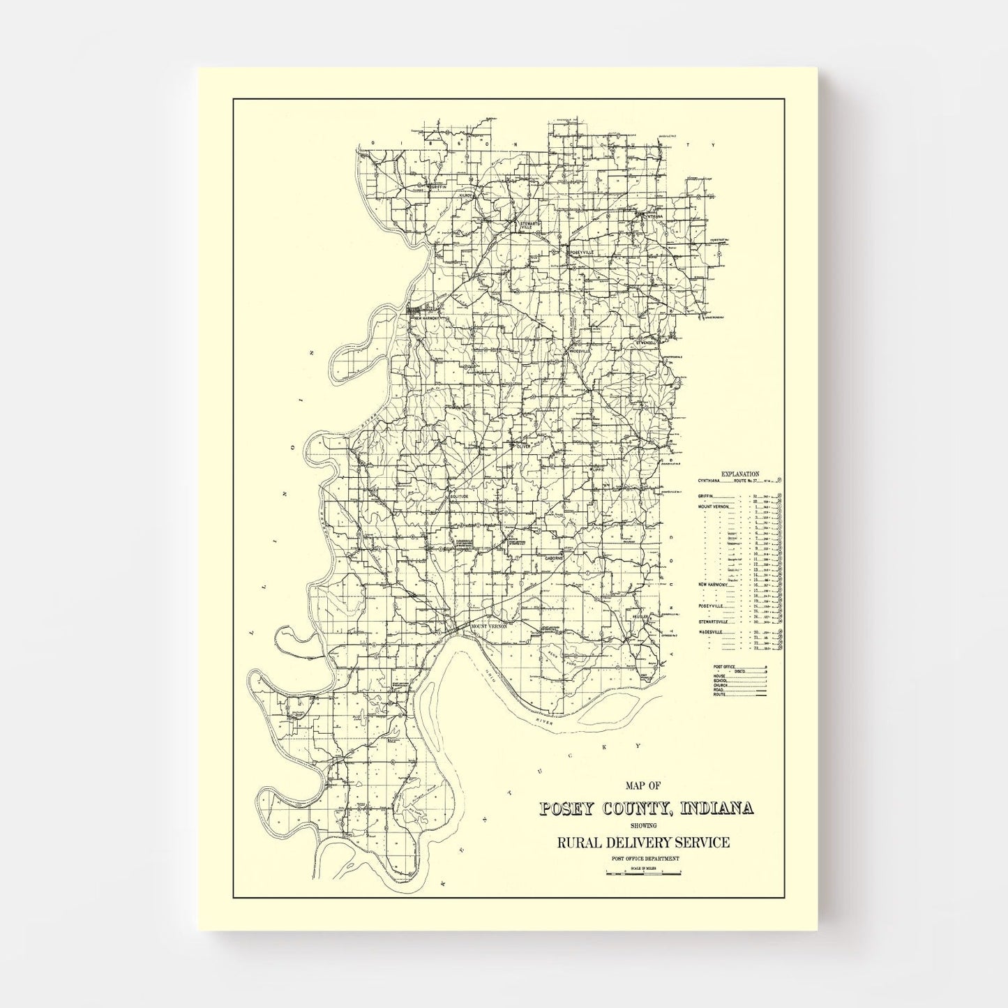 Vintage Map of Posey County, Indiana, 1909