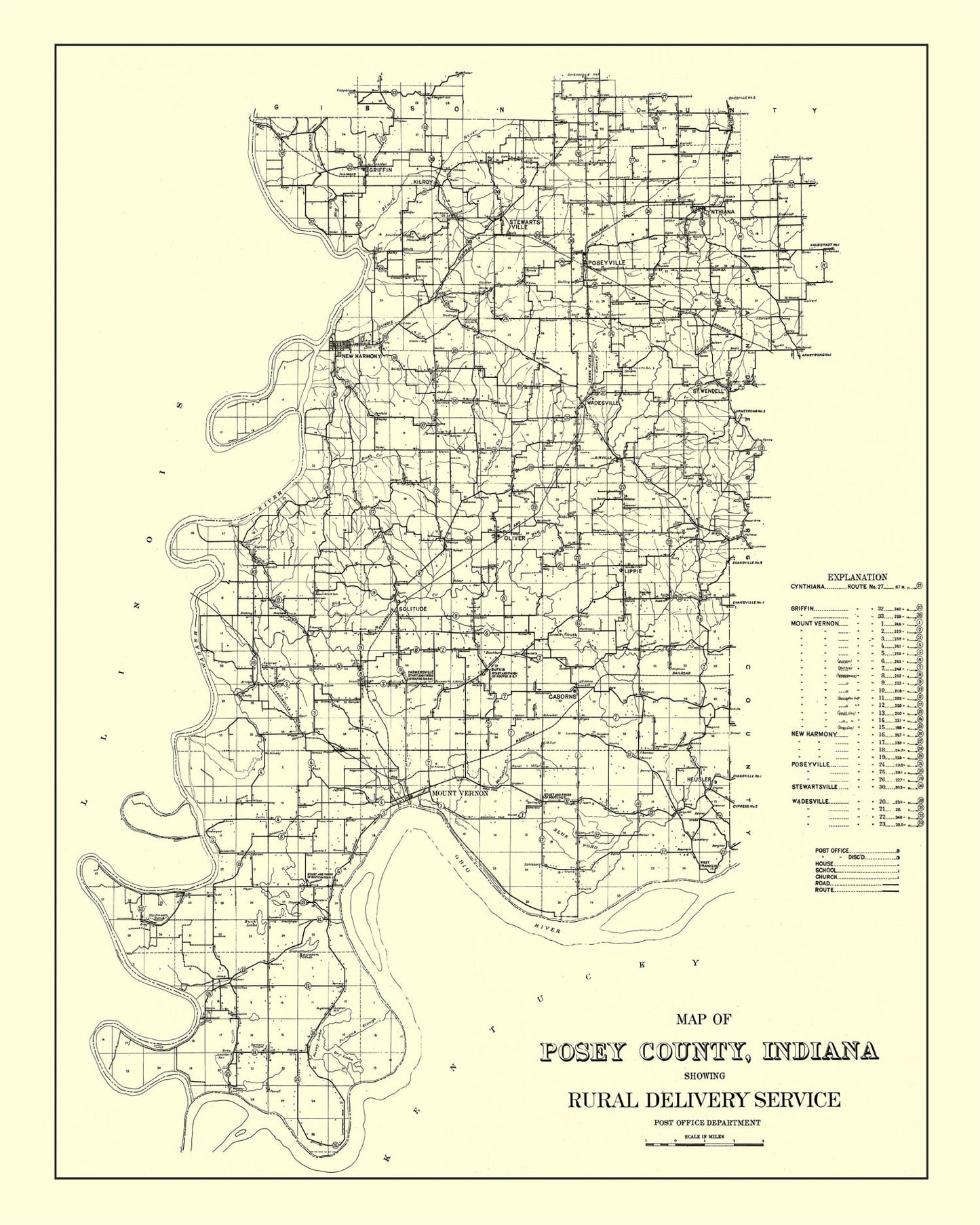 Vintage Map of Posey County, Indiana, 1909