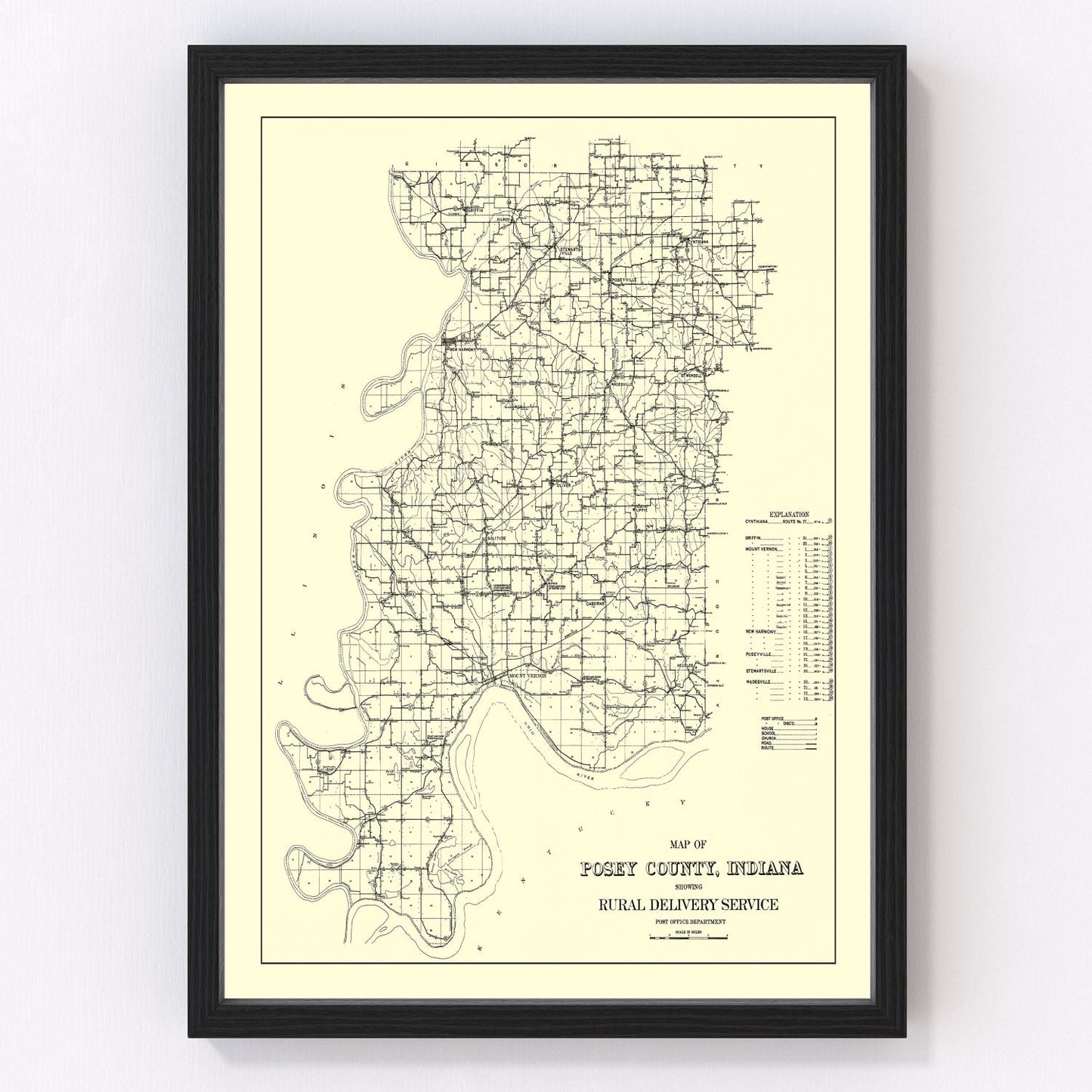 Vintage map of Posey County, Indiana, 1909