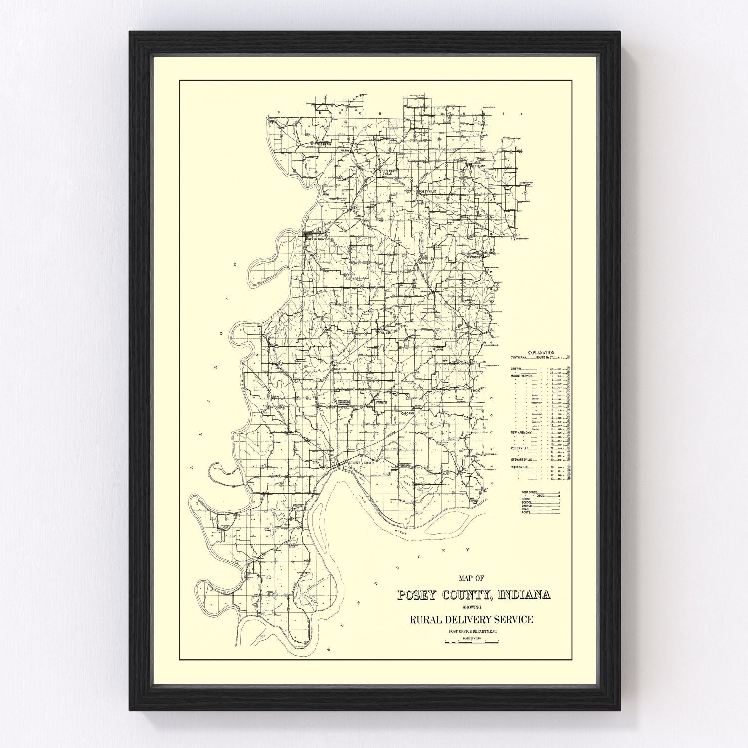 Vintage map of Posey County, Indiana, 1909