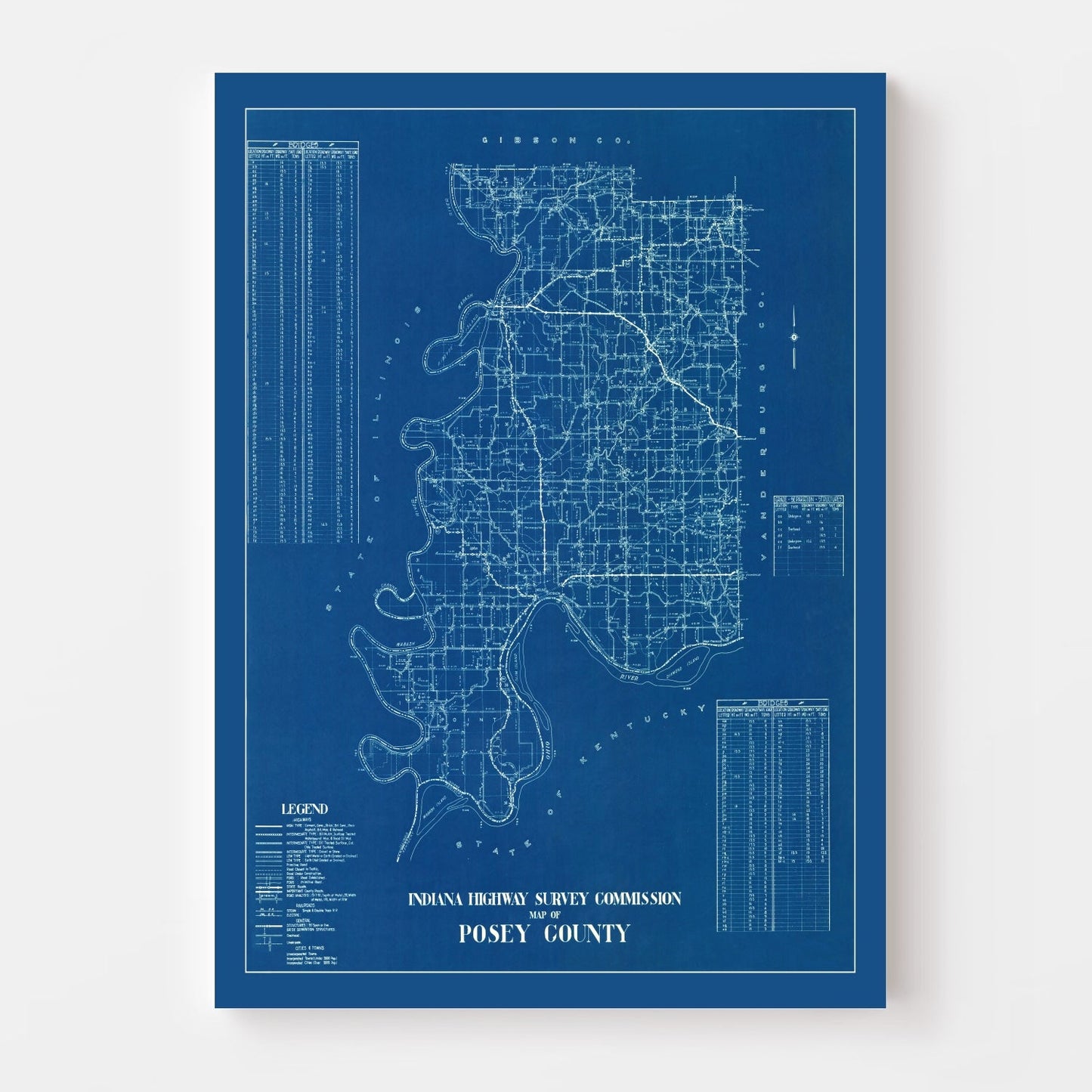 Vintage Map of Posey County, Indiana, 1936