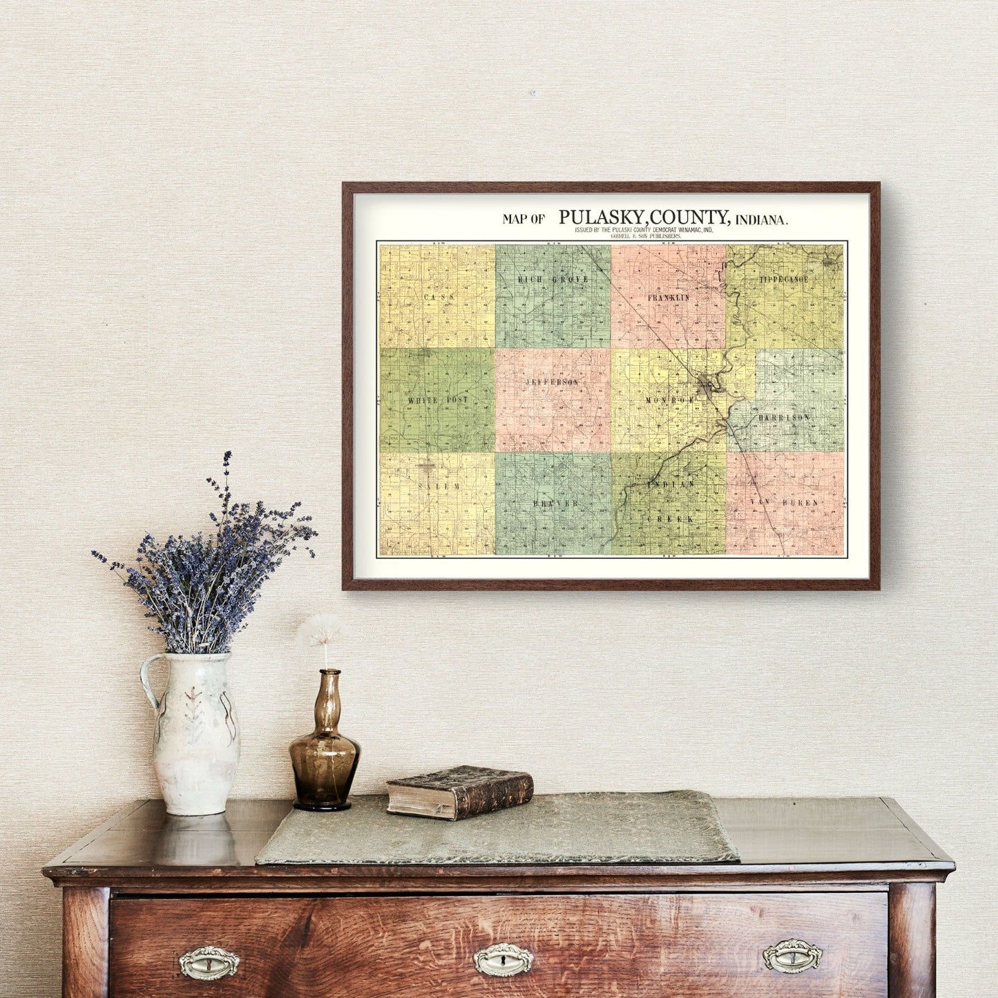 Vintage Map of Pulaski County, Indiana, 1911