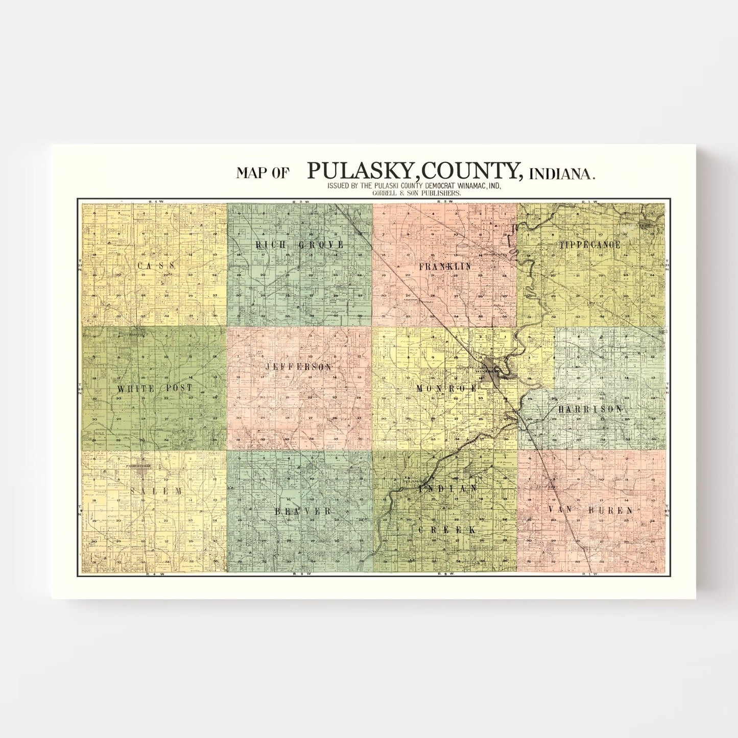 Vintage Map of Pulaski County, Indiana, 1911