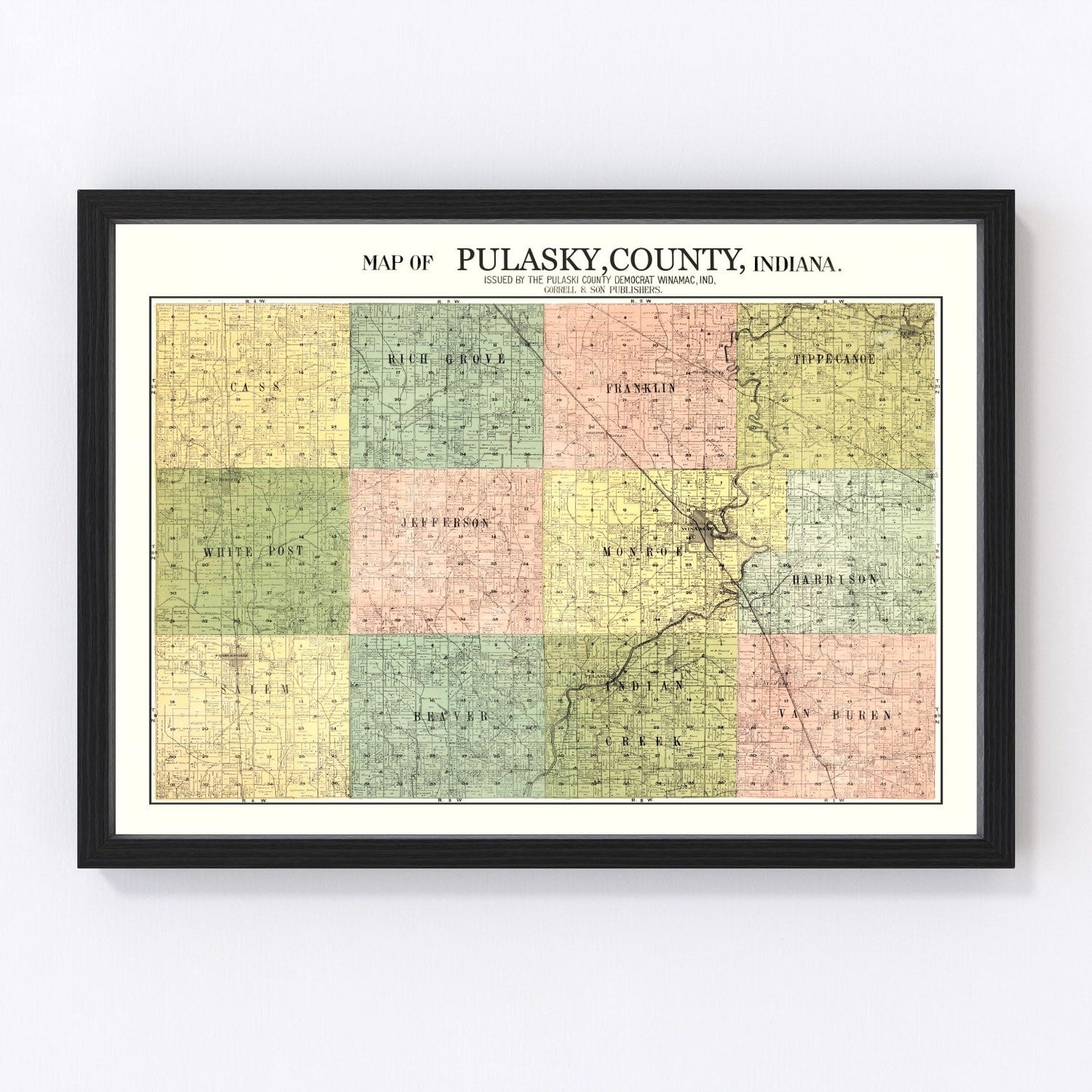 Vintage map of Pulaski County, Indiana, 1911