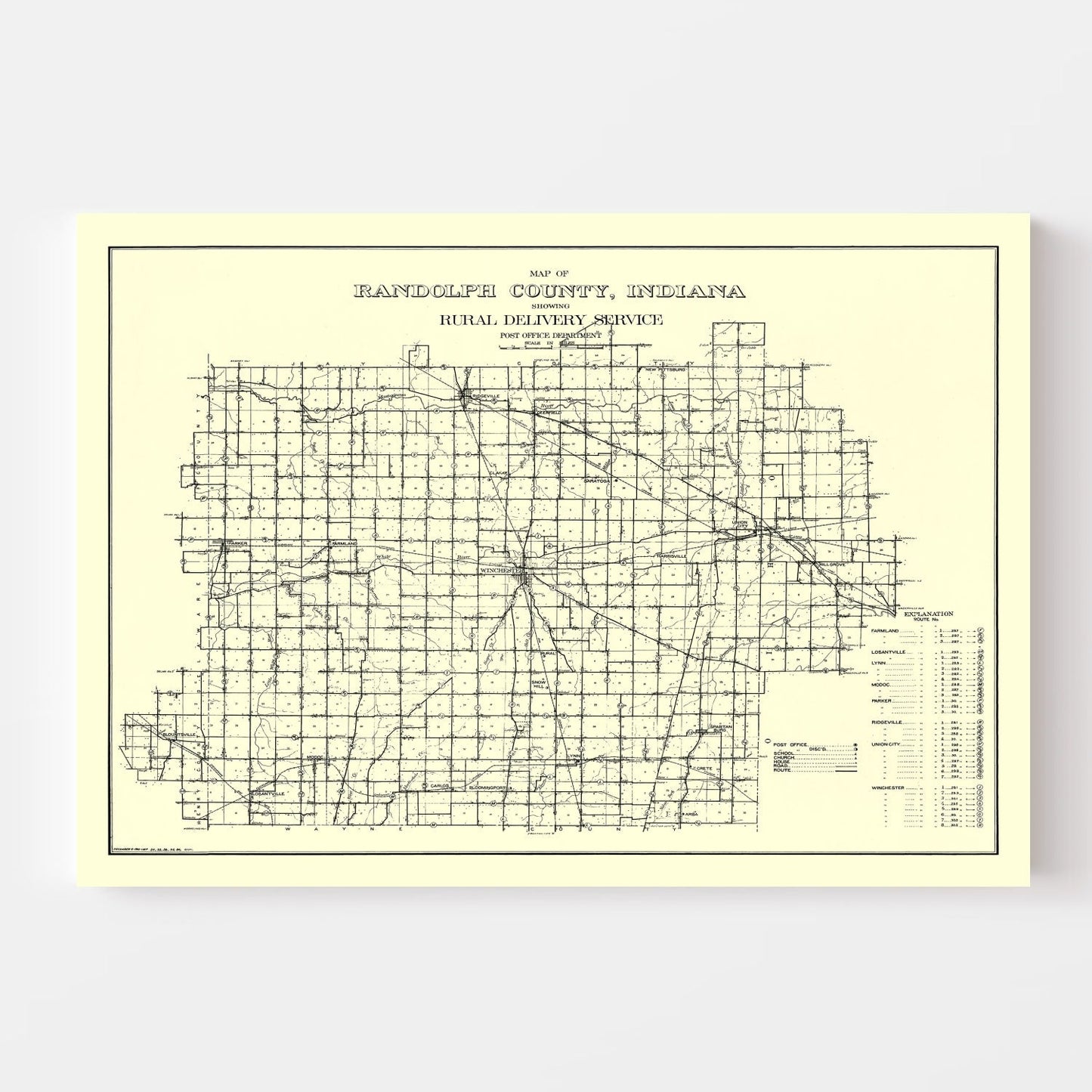 Vintage Map of Randolph County, Indiana, 1910